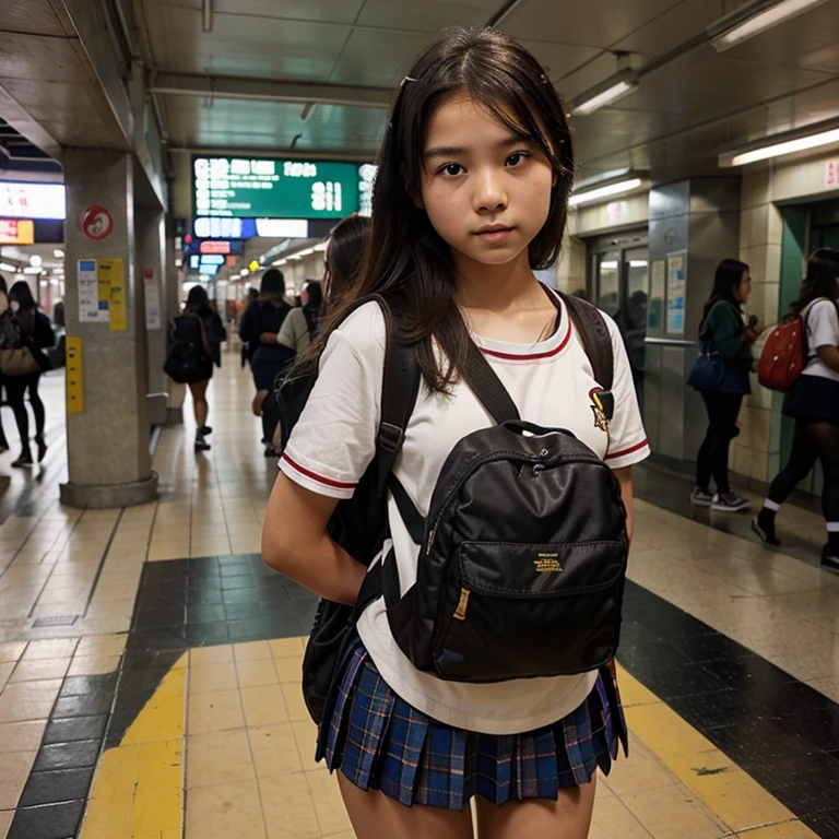 Short brunette girl blue eyes wearing school uniform, subiendo escaleras falda corta, Small, 10 year old girl, hermosa, cuerpo completo, subiendo escaleras, de la mano junto a su madre, 13-year-old female, atractiva, sexy, agachada, en el aeropuerto con aviones
