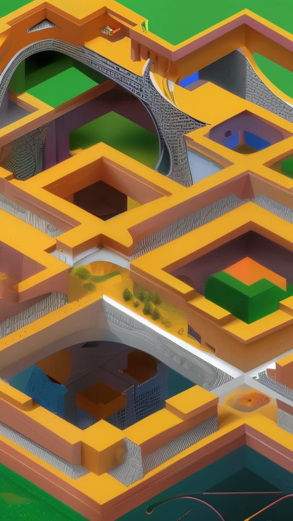 (masterpiece, high resolution, 8K), Escher style, hallucination, Isometric drawings