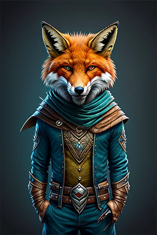 Um design de fox, monstro fantz, rapoza, funny fox, Ultra Detalhado, Pescador, borboleta, raposa sem estilo sylvamagic estilo, cidade do futuro