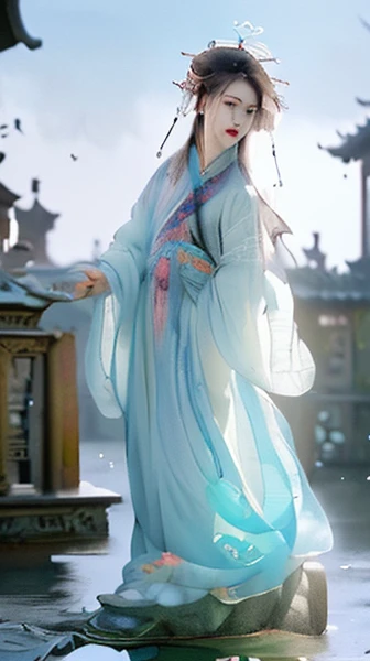 (8k, original photo:1.2), best quality, ultra high resolution,dramatic angle,(fluttered detailed color splashes), (illustration),(((1 girl))),(long hair),(rain:0.9), (headgear:1.4),There is an ancient palace beside the girl,Hanfu,(focus),color ink painting,(Splash color),Splash color,(((rich and colorful))),(sketch:0.8) , masterpiece, best quality, beautiful painting, high detailed,(Denoise:0.6),[splash ink],((Ink refraction)), (beautiful detailed sky),moon,high,detailed,(masterpiece, best quality, Very detailed） CG unified 8K wallpaper，masterpiece，best quality，Super detailed），（Stone garlic），