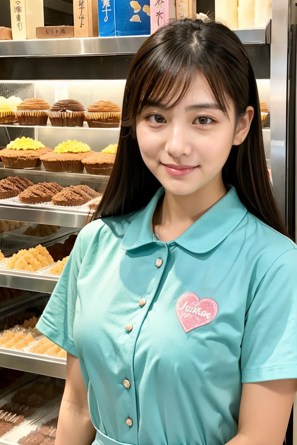 Japanese beautiful girl、cake shop clerk、24-years-old、Put on your shirt、ponytail、
