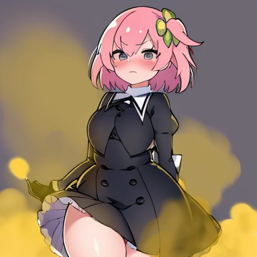 Highest image quality、(master piece:1.2)、detailed、Riri Ichiyanagi、1 girl、solo、pink hair、blue eyes、fart、Are standing、a lot of gas、blush、black uniform、white inner、big breasts、Clover hair fastening、shy、put pressure on your face、loud fart sound、Feeling like diarrhea、Gas comes out of the butt、Crotch rubbing、school classroom、stick out your butt、Funbaru