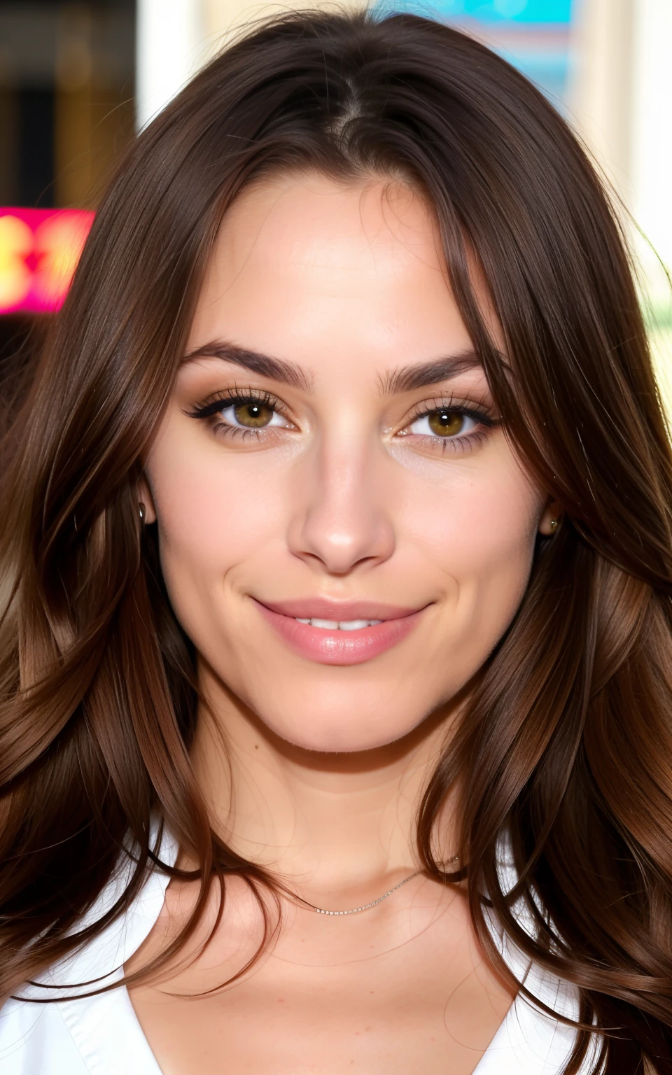 jolie belle brune, hispanique ,tout le corps, angle parfait, very detailed, 32 ans, visage affectueux, long messy hair, yeux marrons, high resolution, chef-d'artwork, best quality,intricate details, very detailed,Sharpness, detailed skin,Realistic skin texture,texture, detailed eyes, professionnel, 4k, sourire, shot with Canon, 85mm,faible profondeur de champ,couleur de vision kodak, eye shadow, Extremely detailed, photo_\(Ultra\), photoRealistic, Realistic, Post-traitement, maximum detail, roughness, vrai vie, Ultra Realistic, Photorealism, la photographie, 8k euh, la photographie, sans soutien-gorge, slot machines