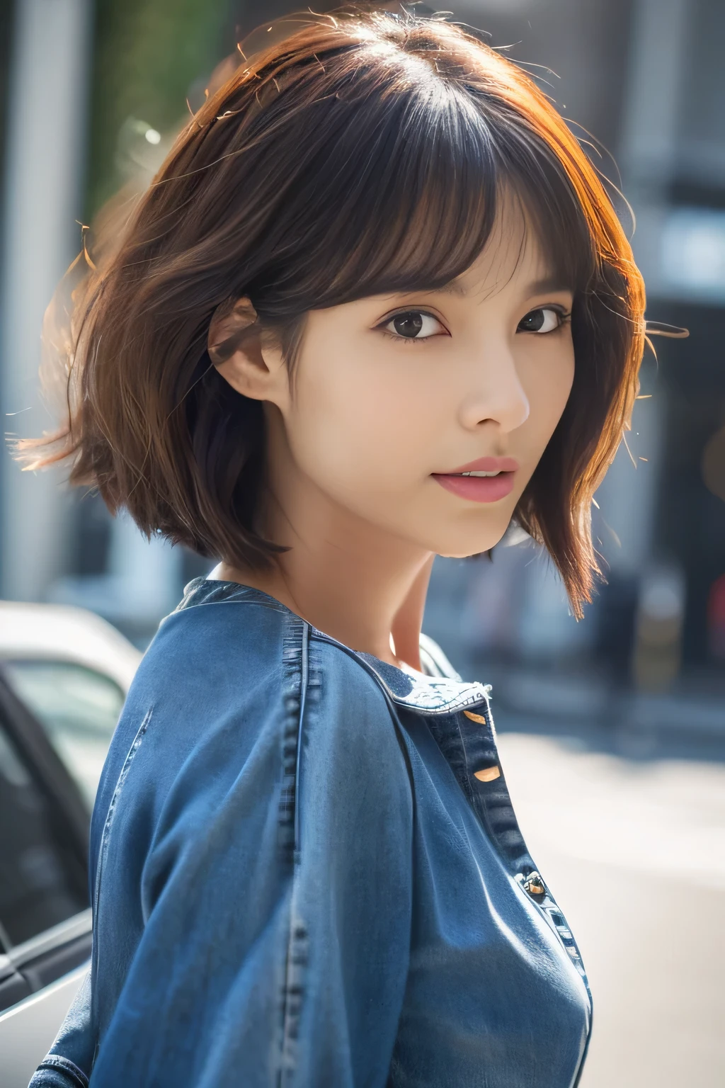 ((highest quality、In 8K、masterpiece:1.3))、sharp focus:1.2、Beautiful woman perfect body:1.4、slim abs:1.2、((Bob Heyer、straight hair:1.2))、(Dark Orange Knitwear、denim:1.1)、(rain、street:1.2)、wet body:1.5、Three-dimensional texture、fine eyes、brown hair、Very shiny hair、Rear view、Hair quality improvement、Korean style hair