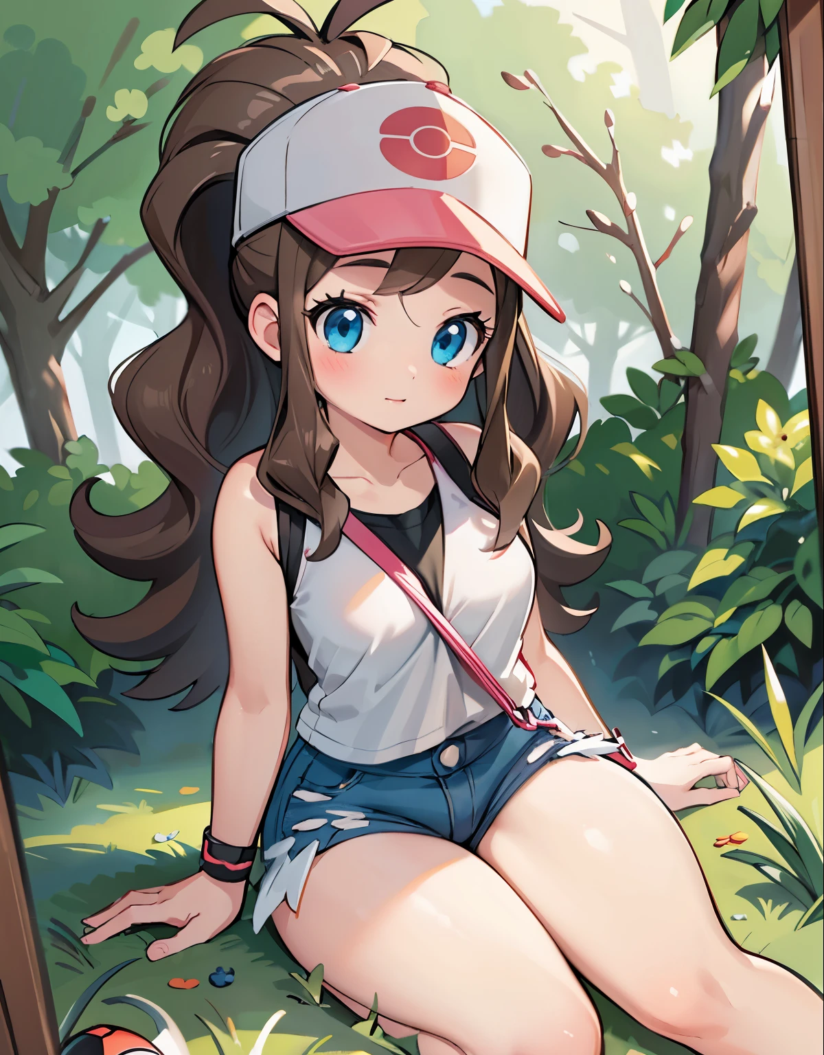 (best quality, highres, masterpiece:1.2), ultra-detailed, realistic:1.37, sketches, hilda pokemon, def1, teenage girl, sitting on her knees, curvy, visible thighs, chubby thighs, thighs in the foreground, body shape, classrom, curious look, pokeballs