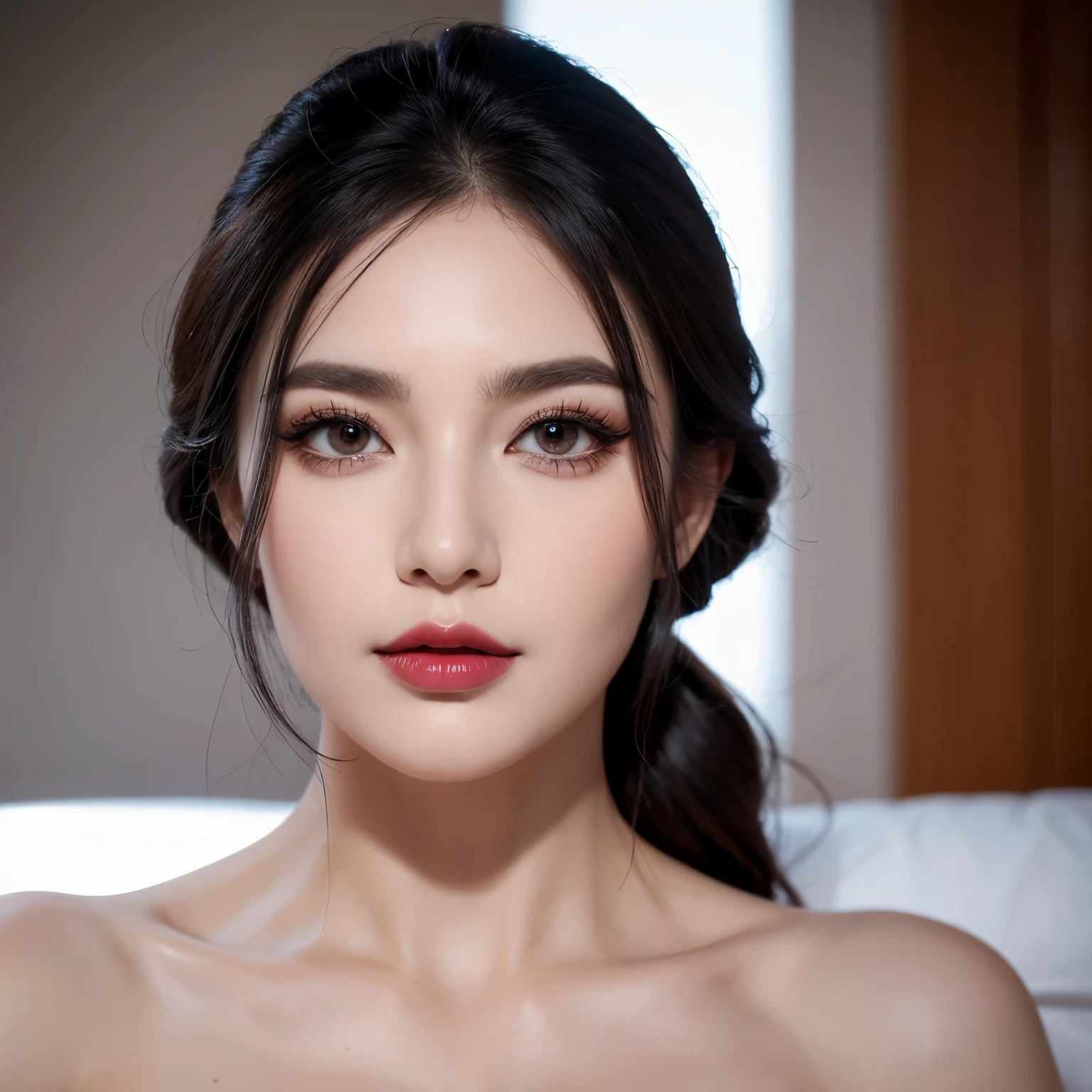 one-girl,cabelos preto e longos,Delicatemakeup,exquisite facial features,facial closeups,facing at camera,8K,Best Picture Quality,looking at the camera in,high high quality,looking at the camera in,looking at the camera in,
