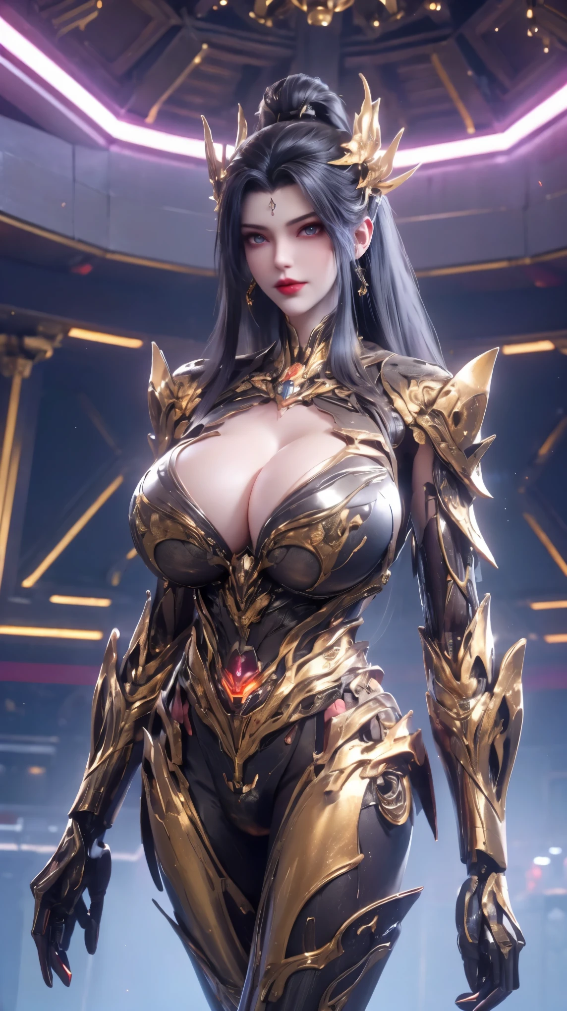 UPPER BODY,SOLO,(PHOENIX GOLD HELM), (GIGANTIC FAKE BREAST,CLEAVAGE,MUSCLE ABS:1.5), (PURPLE SHINY SCI-FI MECHA CROP TOP:1.2), (BLACK MECHA SKINTIGHT LEGGINGS:1),(SLENDER BODY MATURE WOMAN), SWEATY BUSTY BODY, (LOOKING AT VIEWER:1.3),(PORTRAIT:0.8),(HALLROOM OF FUTURISTIC SPACE STATION:1), (PHOTOREALSITIC:1.4), (ULTRA-DETAILLIERT), (TOP-QUALITY), (BEST SHADOWS), (​MASTERPIECE), BRIGHT LIGHT IN ROOM, HYPER TEXTURE, (4X MSAA), ((UNREAL ENGINE 5 RENDER)), PHYSICALLY-BASED RENDERING, ULTRA HIGHT DEFINITION, 16K, 1080P.