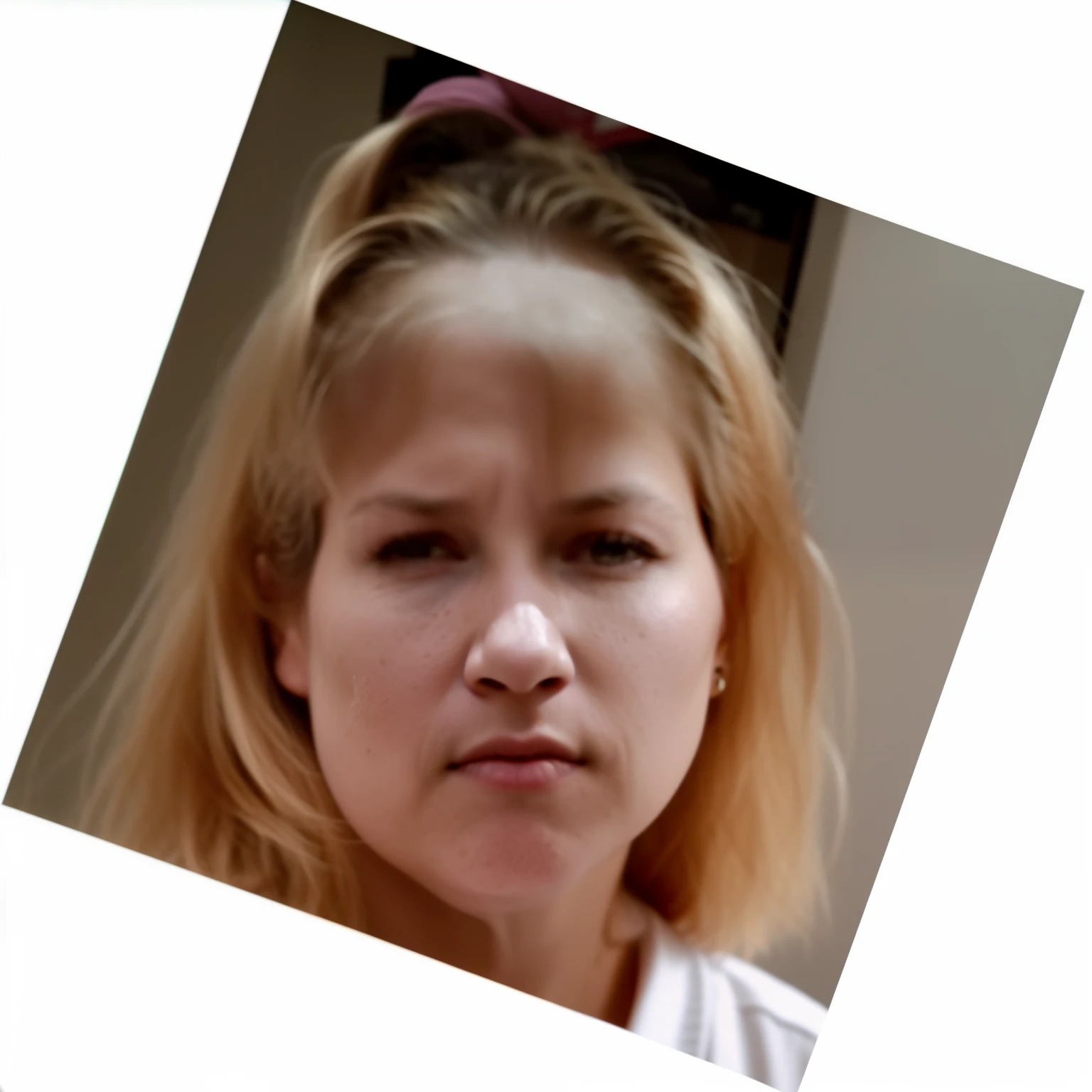 there is a woman with a toothbrush in her hand, grainy photo of an ugly woman, very silly looking, very accurate photo, 30 years old woman, 3 0 years old woman, pouty face, heavy looking, blurry face, 3 2 - - old, with no facial features, no eyebrows, looks like britney spears, grainy. poorly rated