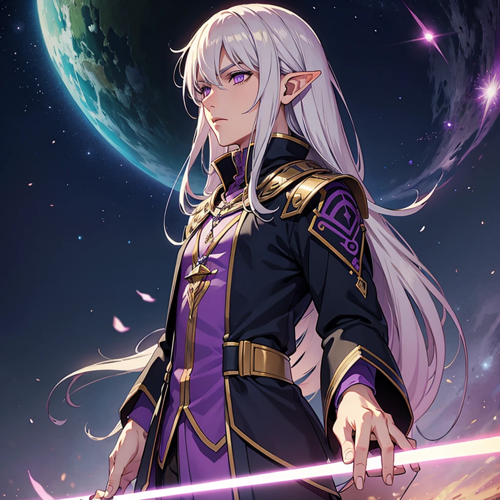 tall, high elf, purple eyes, 1boy, wizard clothes,