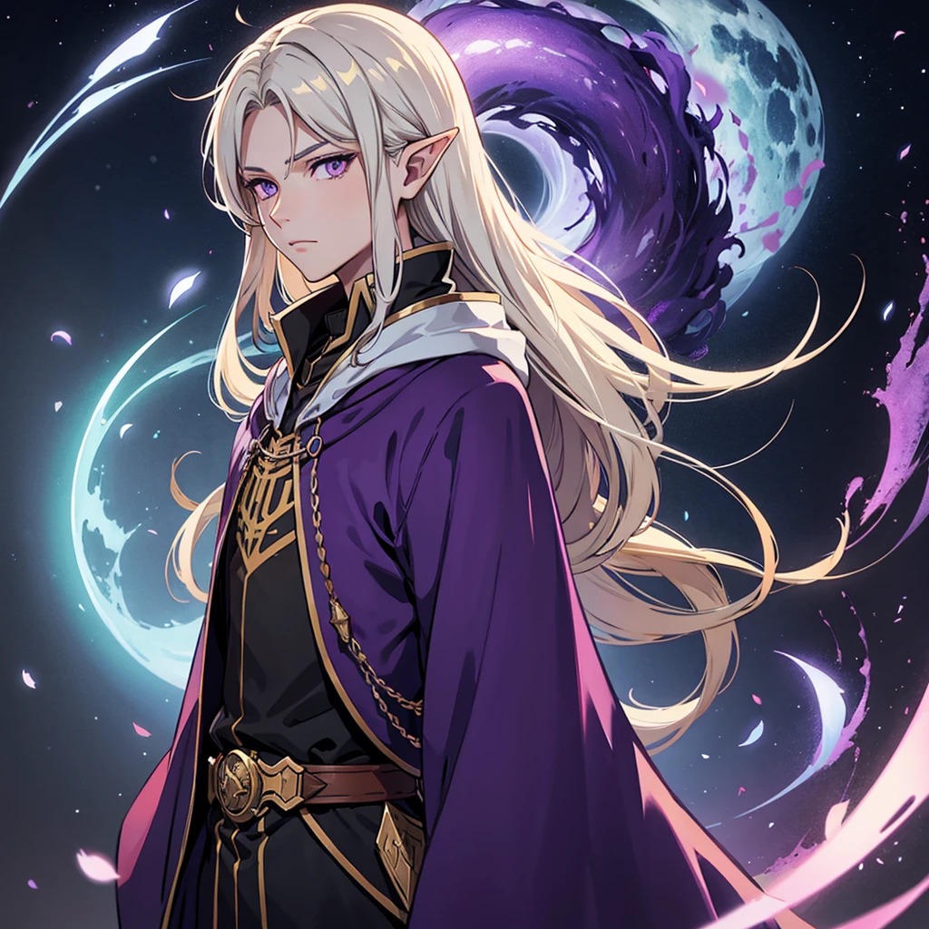 tall, high elf, purple eyes, 1boy, wizard clothes,