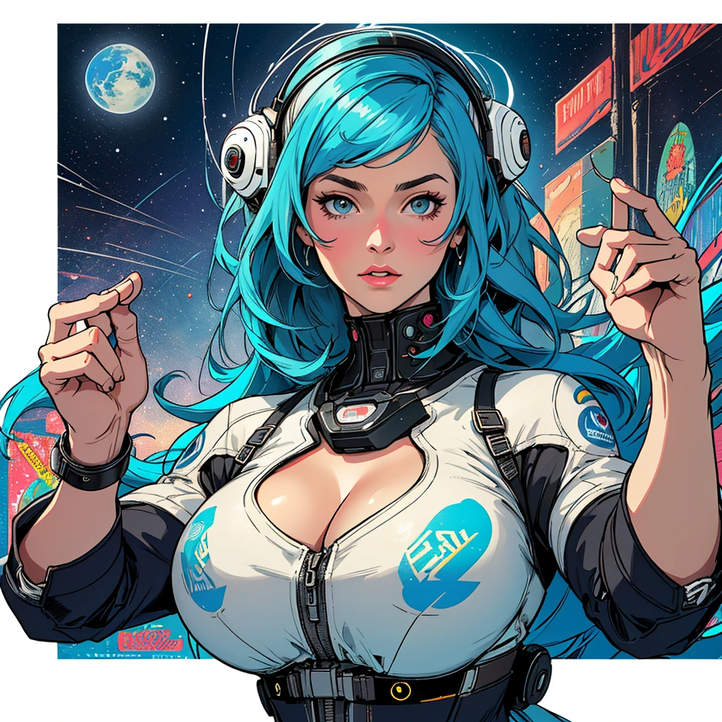 (((highest quality))),masterpiece,1 woman,((the perfect person)),((Super beautiful woman)),detailed perfect face,retro,vintage,classic,60's,70's,80's,old movie posters,abstract,((スペーススリラーmovie poster)),(Futuristic),Geometric pattern,very delicate,movie poster_white frame,universe,Milky Way,planet,,propaganda,universe飛行士,?????? enhancement,simple,(???????????),(cleavage),cyber punk,massive stream of light,overlay,SF,A scene from a science fiction movie,universeステーション,tattoo,