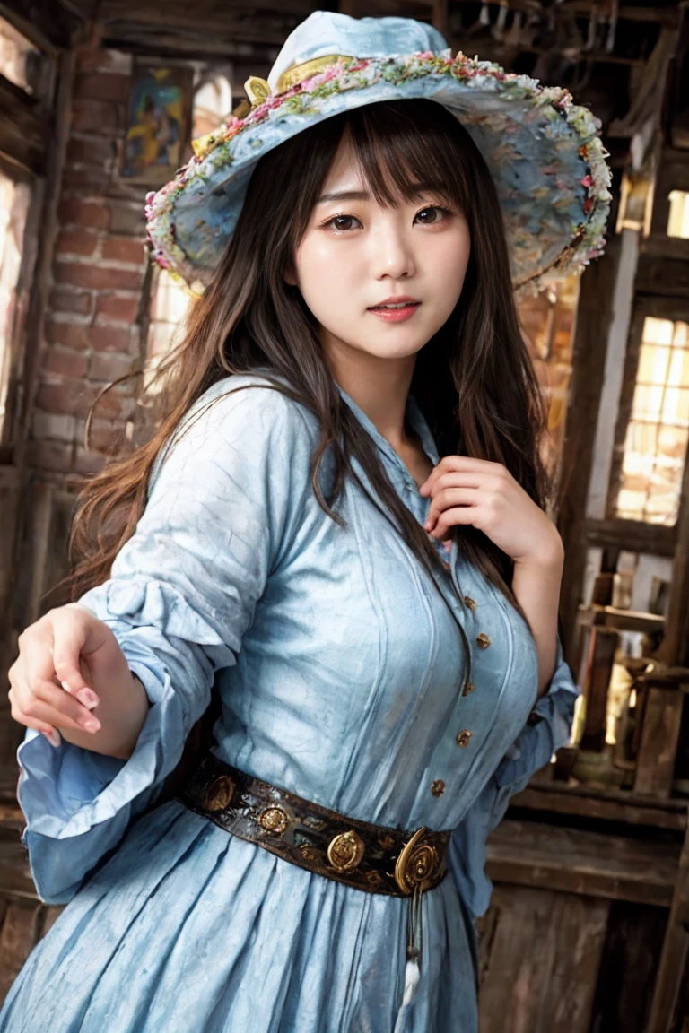highest quality、masterpiece、ultra high resolution、(photorealistic:1.4)、Raw photo、whole body、1 girl、wizard's hat、lots of cats、Attractive dresses、detailed、 detailed face,detailed eye,(soft light),smile, 背景は緻密でdetailed、Character Spotlight,Depth of Field 1.5,cinematic texture,top side light.