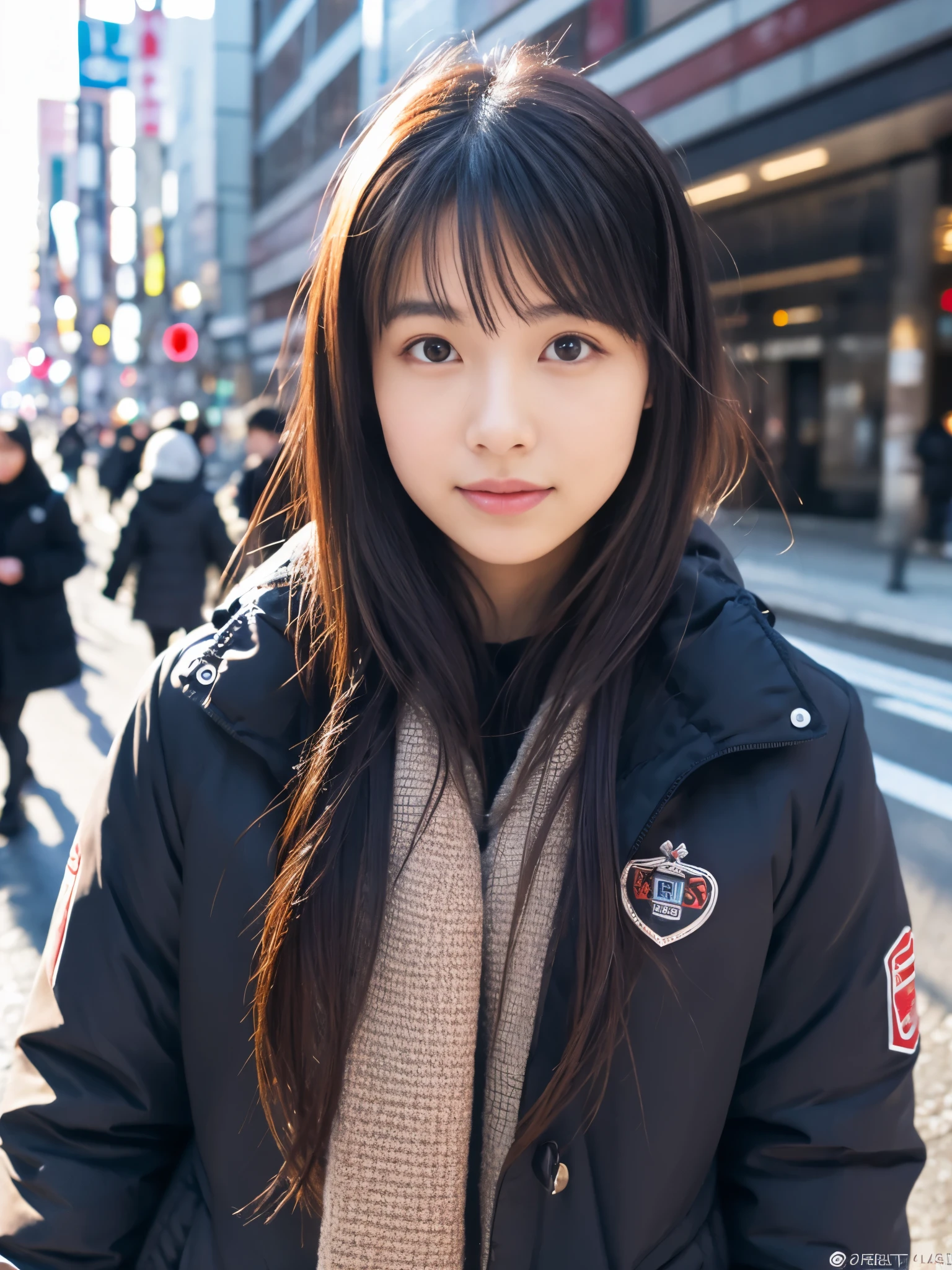 Realism, 8K full-body portrait, beautiful woman, charming expression, 20 years old, Tokyo eight cities, Winters, Shibuya background