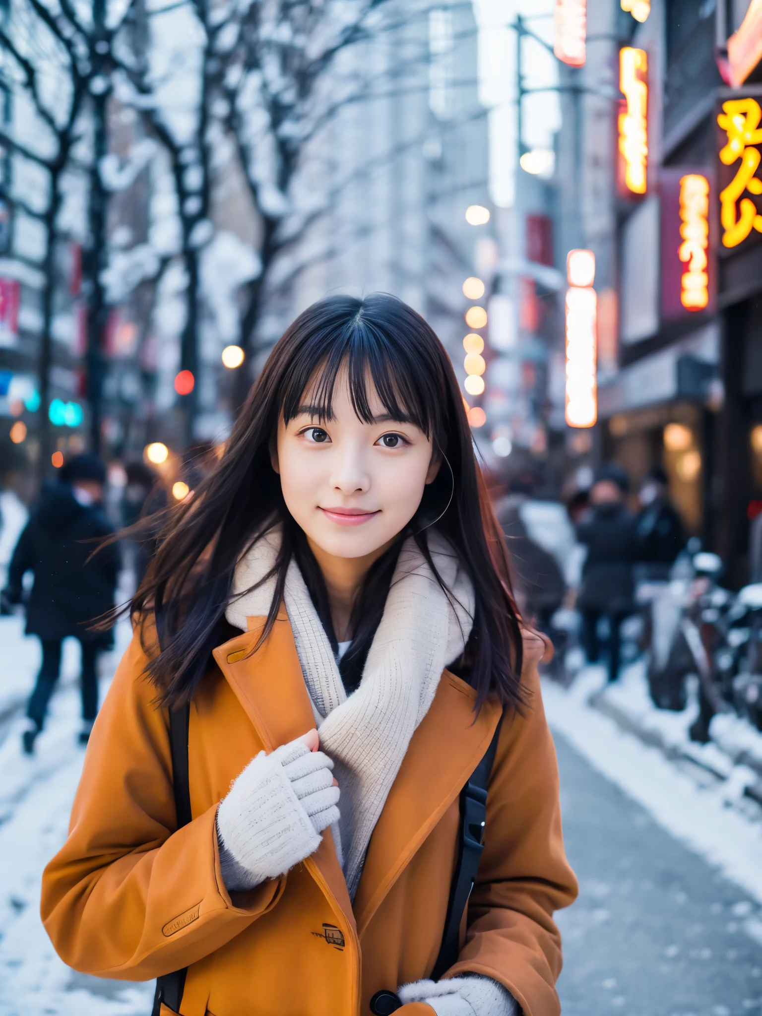 Realism, 8K full-body portrait, beautiful woman, charming expression, 20 years old, Tokyo eight cities, Winters, Shibuya background