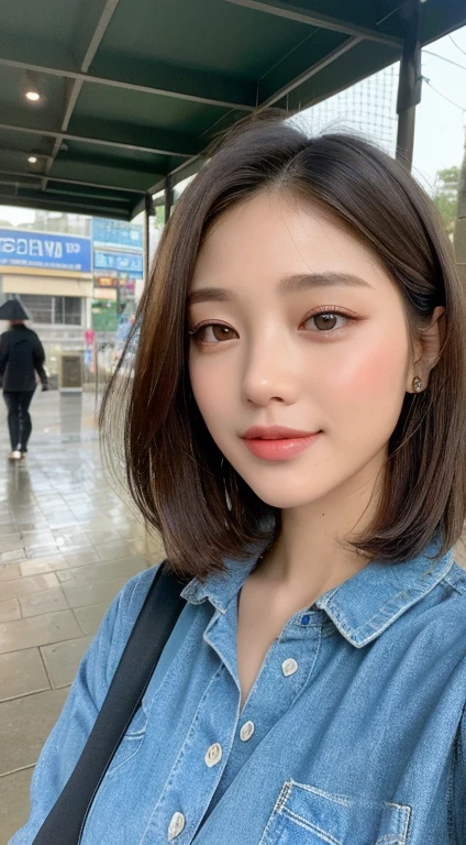 ((highest quality, 8K, masterpiece:1.3)), concentrated: 1.2, perfect body beauty: 1.4, buttocks: 1.2, ((layered haircut, chest: 1.2)), (wet clothes: 1.1), (rain, street:1.3), bandeau dress: 1.1, Highly detailed face and skin texture, fine eyes, double eyelid, Whitening skin, long hair, (shut up: 1.3), smile,pen type,vaporizer,room