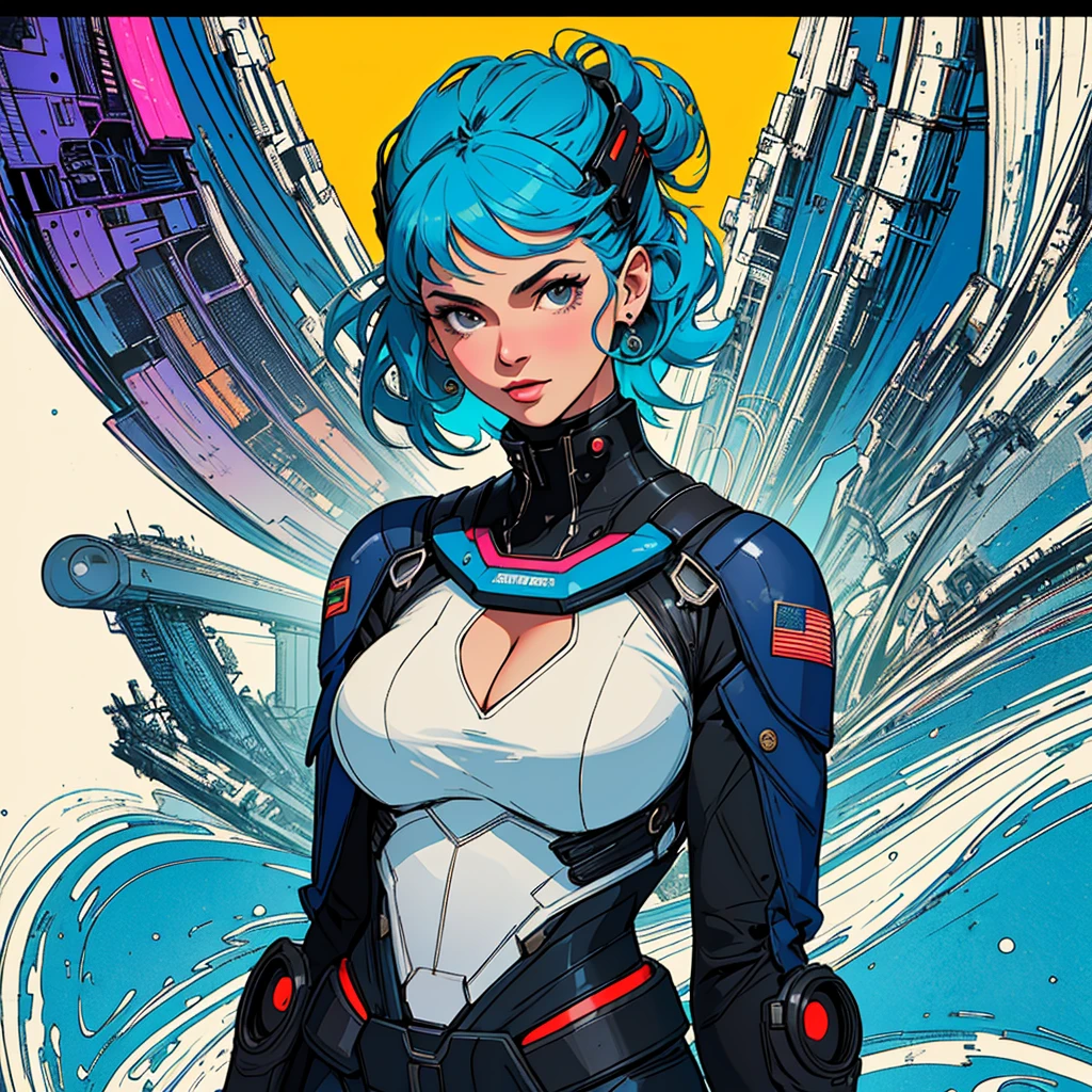 (((highest quality))),masterpiece,1 woman,((the perfect person)),((Super beautiful woman)),detailed perfect face,retro,vintage,classic,60's,70's,80's,old movie posters,abstract,((スペーススリラーmovie poster)),(Futuristic),Geometric pattern,very delicate,movie poster_white frame,universe,Milky Way,planet,,propaganda,universe飛行士,breast enhancement,simple,(big breasts),(cleavage),cyber punk,massive stream of light,overlay,SF,A scene from a science fiction movie,universeステーション,tattoo,