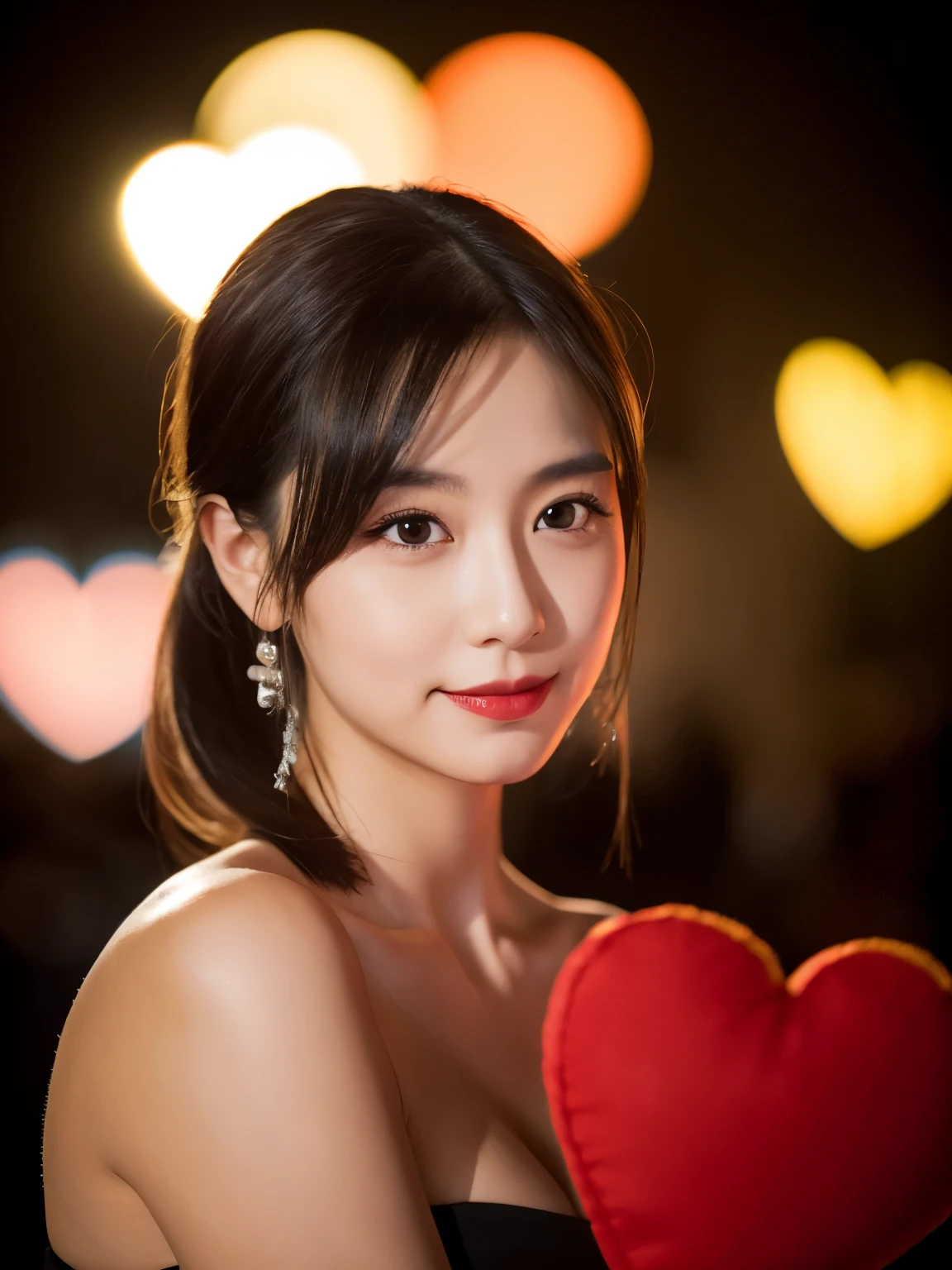 half korean, half german, heart shape face, shoulder length hair, portrait, realistic photograph, ring lighting, 1 girl, beautiful and alluring, 8k, UHD