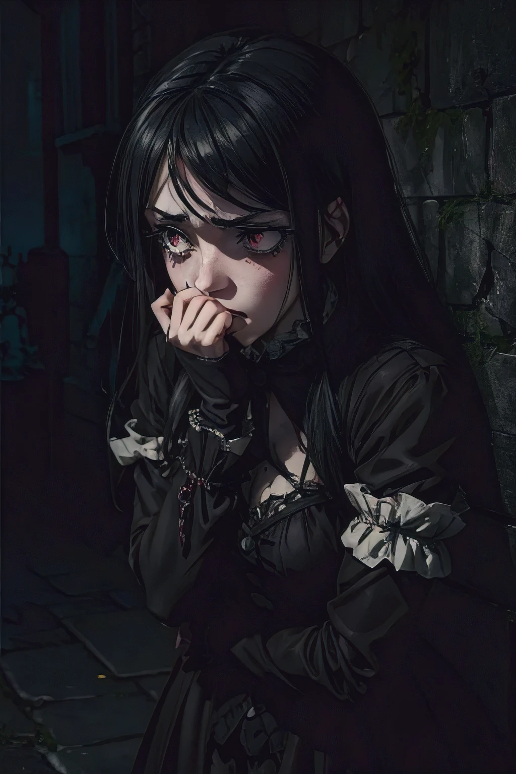 gothic,horror,girl,(((despair))),Cover your mouth with your hands,