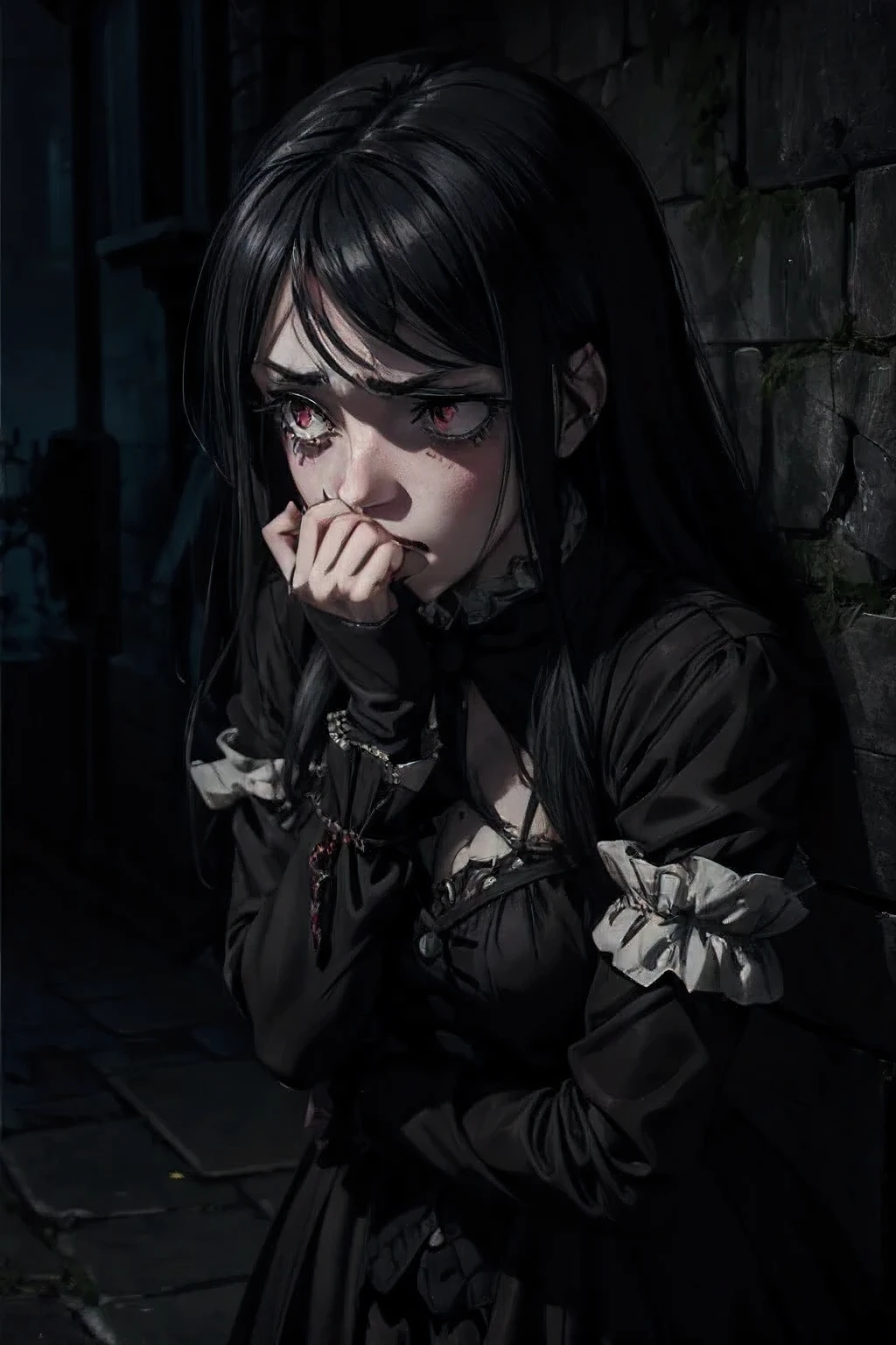 gothic,horror,girl,(((despair))),Cover your mouth with your hands,