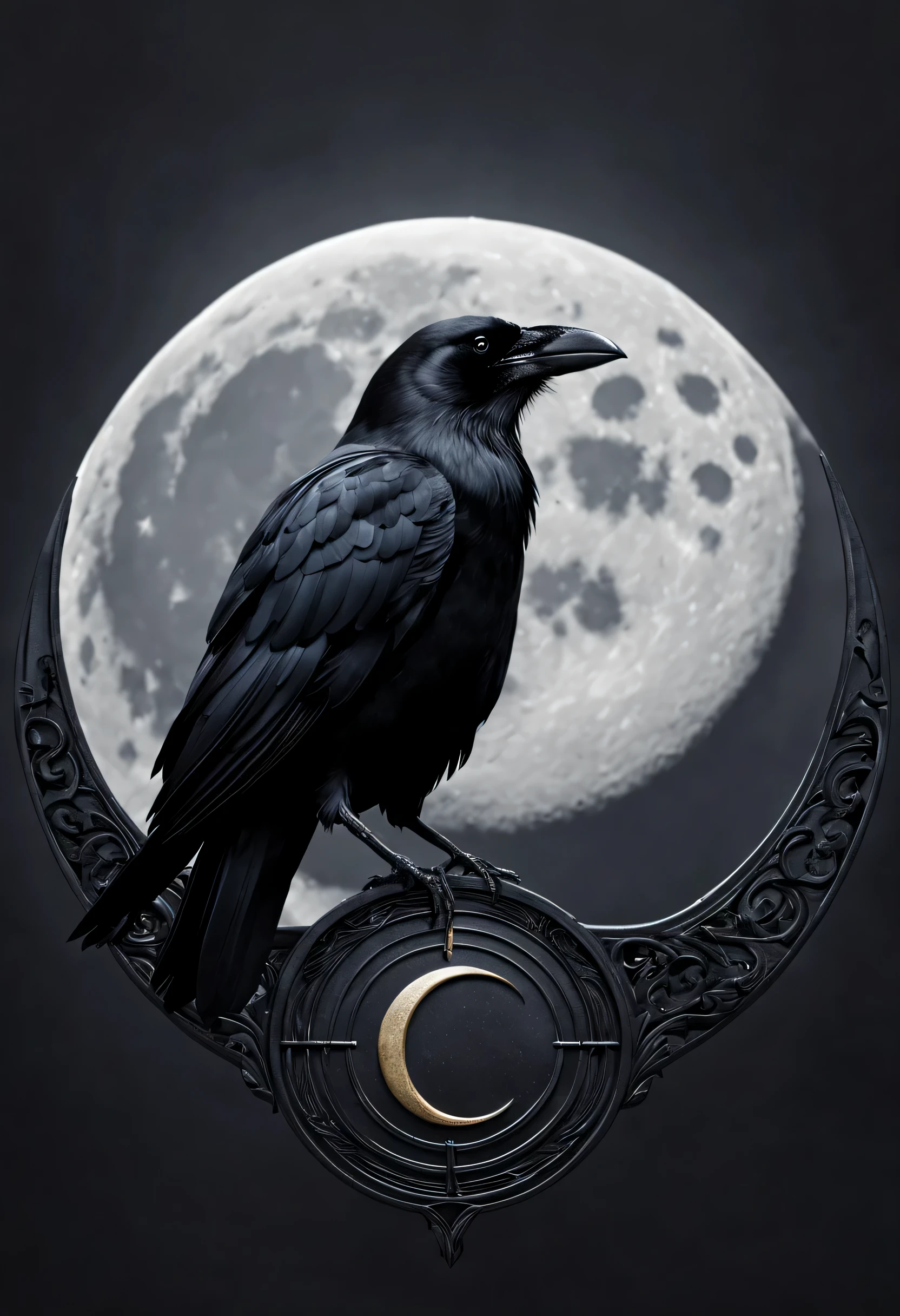 circular black crow in front of moon logo design, Gothic art, Art Deco, UHD, masterpiece, award winning, best quality, 16k, 8k