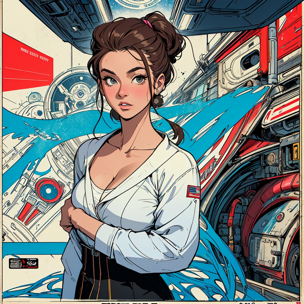 (((highest quality))),masterpiece,1 woman,((the perfect person)),((Super beautiful woman)),detailed perfect face,retro,vintage,classic,60's,70's,80&#39;s,old movie posters,abstract,((スペーススリラーmovie poster)),(Futuristic),Geometric pattern,very delicate,movie poster_white frame,universe,Milky Way,planet,,propaganda,universe飛行士,breast enhancement,simple,(big breasts),(cleavage),cyber punk,massive stream of light,overlay,SF,A scene from a science fiction movie,universeステーション,tattoo,