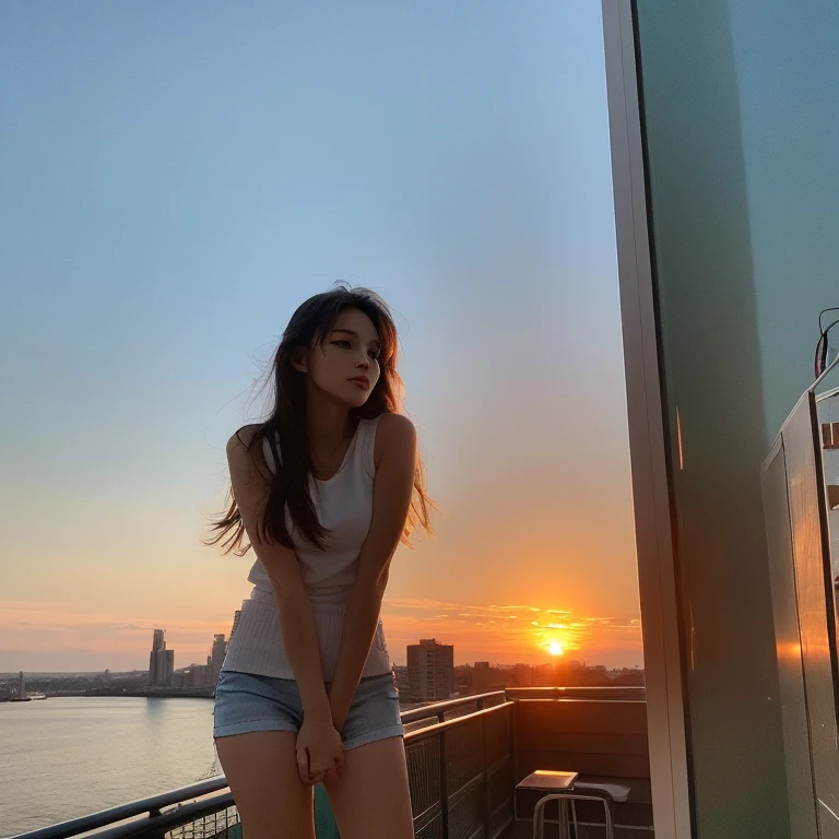 city,sunset,real,room,in,young,woman