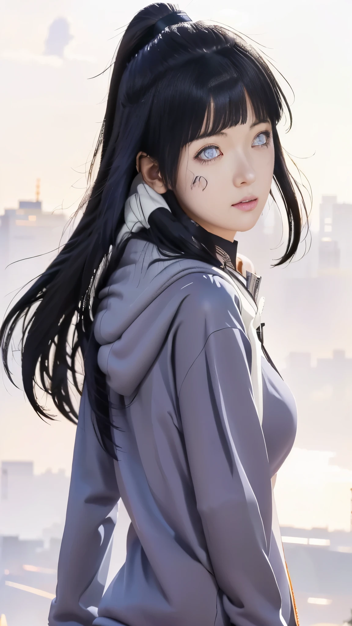 anime girl with long black hair and a hoodie standing in a field, hinata hyuga, black haired girl wearing hoodie, hinata hyuga from naruto, anime moe artstyle, nico robin, by Jin Homura, (anime girl), anime best girl, an anime girl, smooth anime cg art, beautiful anime girl, marin kitagawa fanart