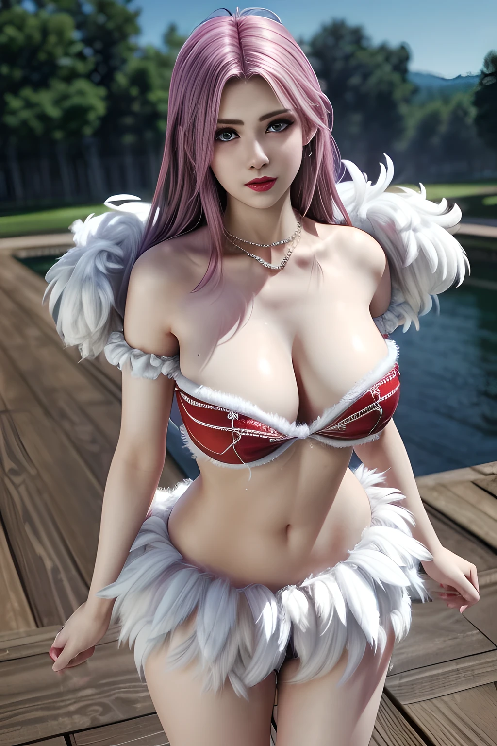 1 girl,Alice,(fluffy:1.7), (fitting fluffy feather dress:1.4),(permanent, model pose:1.2),jewelry,grace,(((red lips))), Lips slightly open, lustful smile,  clavicle,(huge breasts),Charming cleavage,((8k, original photo, top quality, masterpiece), HD RAW color photos professional close-up photos, (actual, photorealism: 1.37), (best quality), (best shade),  ((erotic, Sexy, ultra high resolution, HD CG unified 8K wallpaper, Physically based rendering, movie lighting),alone,