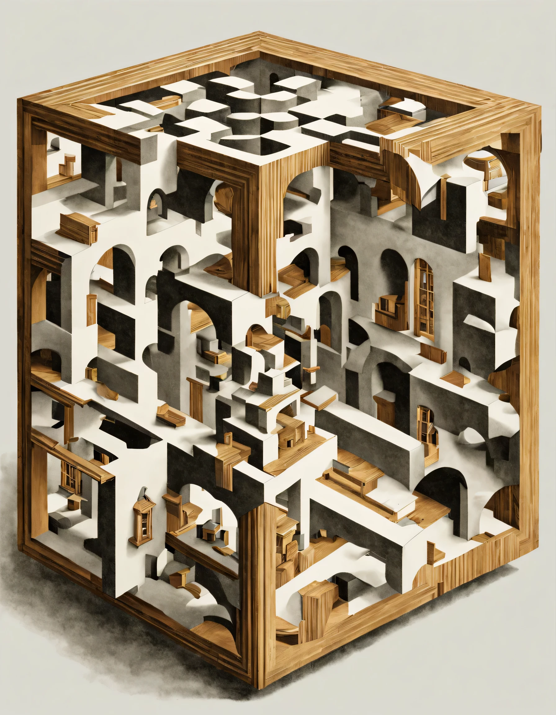 3d rendering of geometric optical illusion , Escher&#39;s art, 