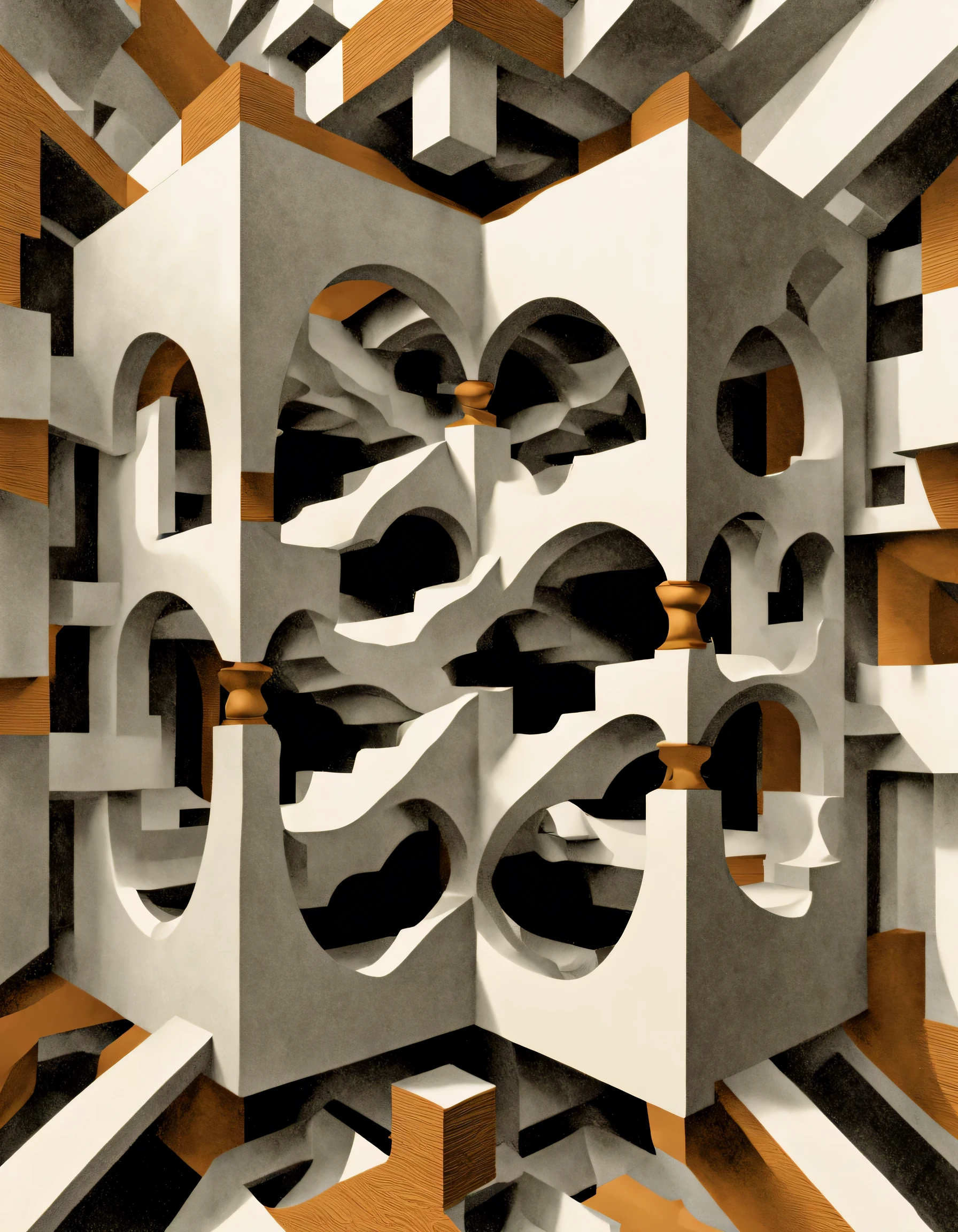 3d rendering of geometric optical illusion , Escher's art,