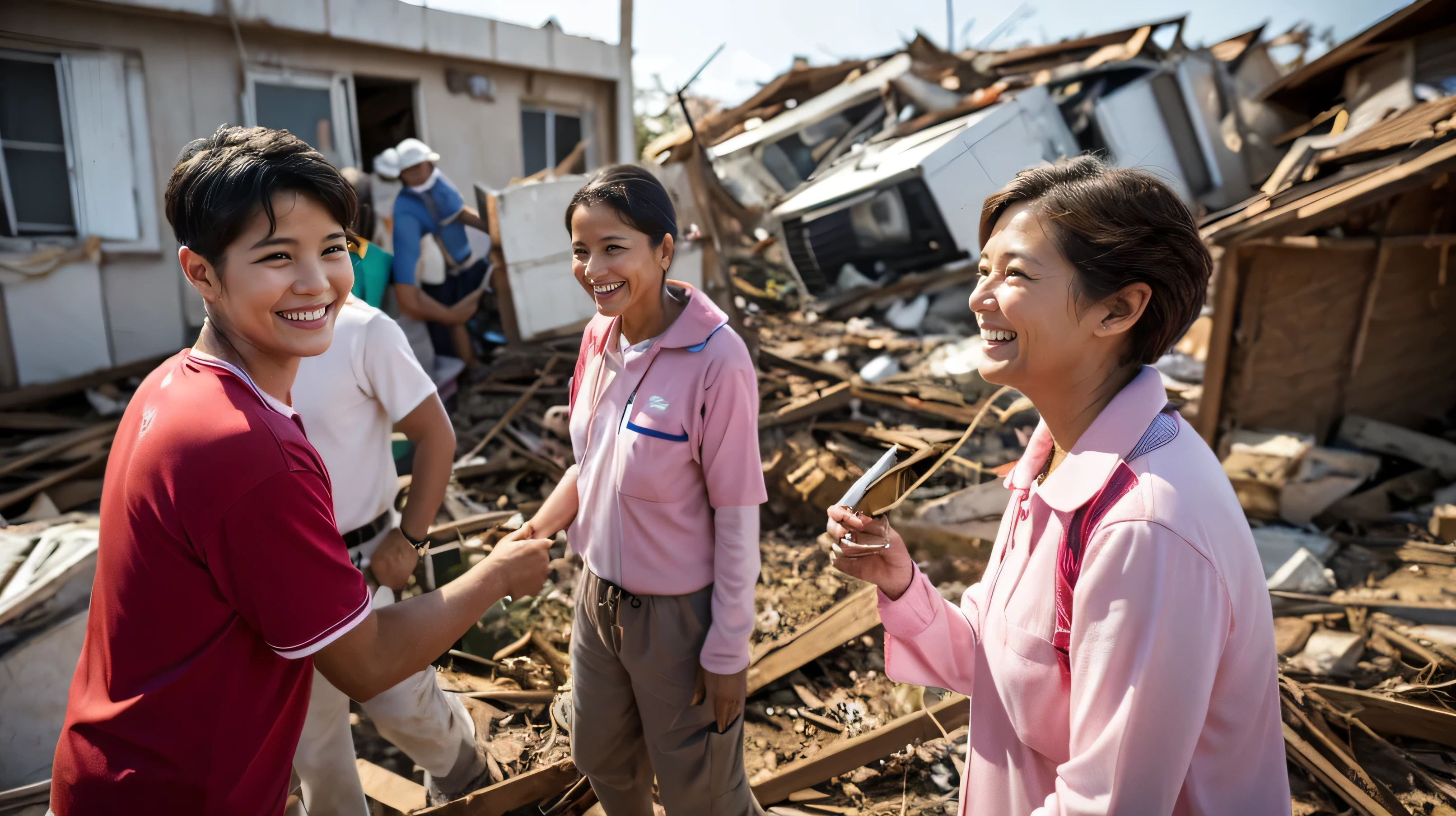 Jehovah's Witnesses、Men and women of all ages providing disaster relief with smiles、High resolution、High resolution、