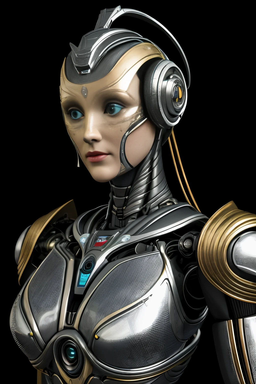 Portraid, Intricate 3d rendering of highly detailed beautiful ceramic female robot, ciborgue, robot parts, 150mm, beautiful studio soft light, Luz de aro, detalhes vibrantes, ciberpunk de luxo, RENDA, surreal, Anatomia , facial muscles, fios de cabo, microchips, elegance, fundo bonito, Octane rendering, Estilo HR Giger, 8k, melhor qualidade, obra de arte, illustration, Muito delicado e lindo, muito detalhado, realista, uniforme, ( fidelidade, fidelidade: 1.37), splendid, detalhe fino, obra de arte, melhor qualidade, arte oficial, Papel de parede realista Unity 8K muito detalhado, absurdo, Inacreditavelmente absurdoo, robot, capacete prateado, corpo todo, sentar e escrever
