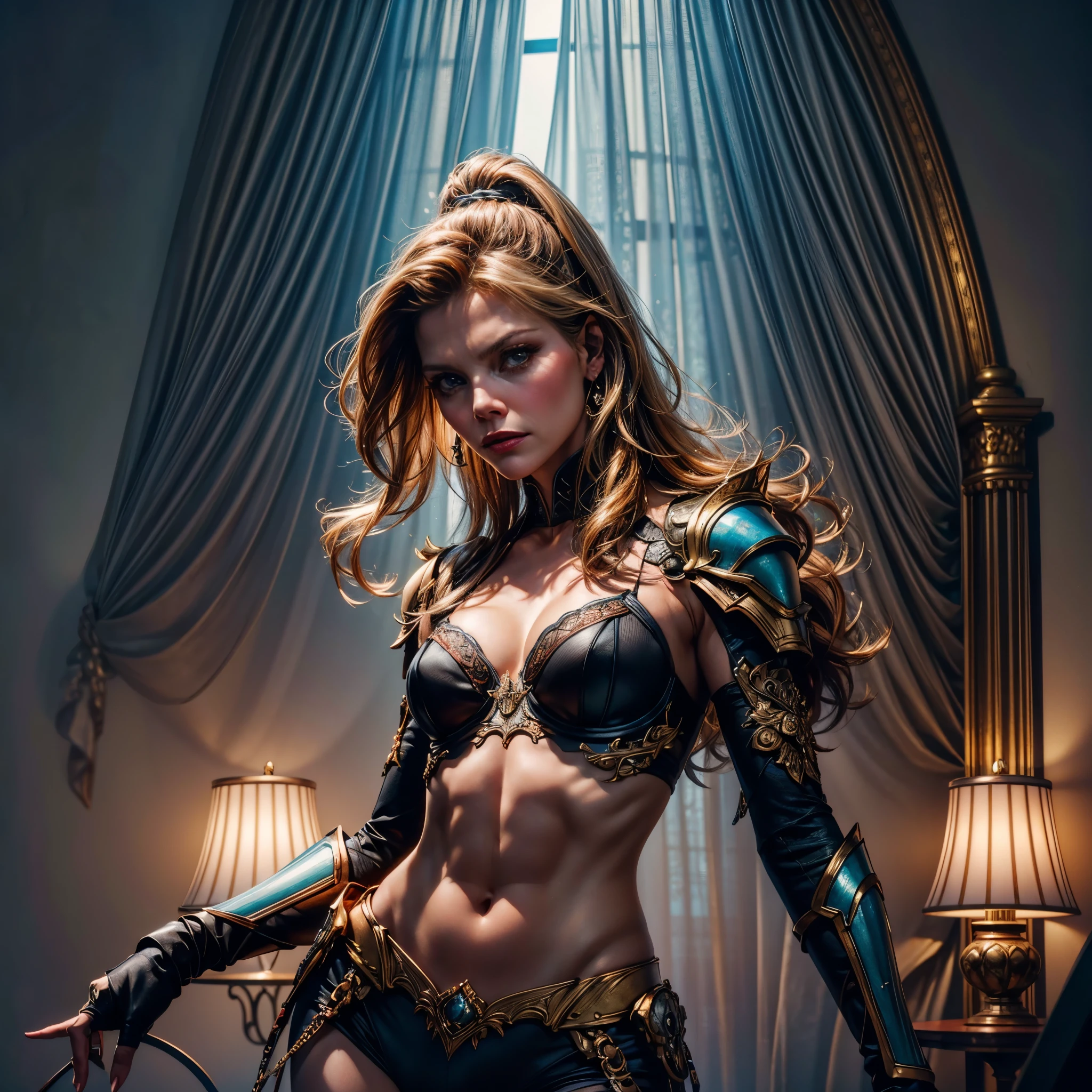Epic Beautiful painting of Michelle Pfeiffer as perfect gorgeous female warrior, shapeless long fullbody, perfect features, (wearing extremely baroque armor Chainmail_Armor), abstract beauty, near perfection, pure form, dynamic pose, ethereal background, (deep dark shadows), (strong cinematic lighting), (back lighting), concept art by Greg Rutkowski and John William Waterhouse and Alphonse Mucha, stunning details, intricate details, hyper post-production, ultra High resolution, super high details, trending on ArtStation, ultra sharp focus, depth of field f/1.8, studio photos, (((looking at camera))). varies multi etc. --v 6 --s 1000 --c 20 --q 20 --chaos 100
