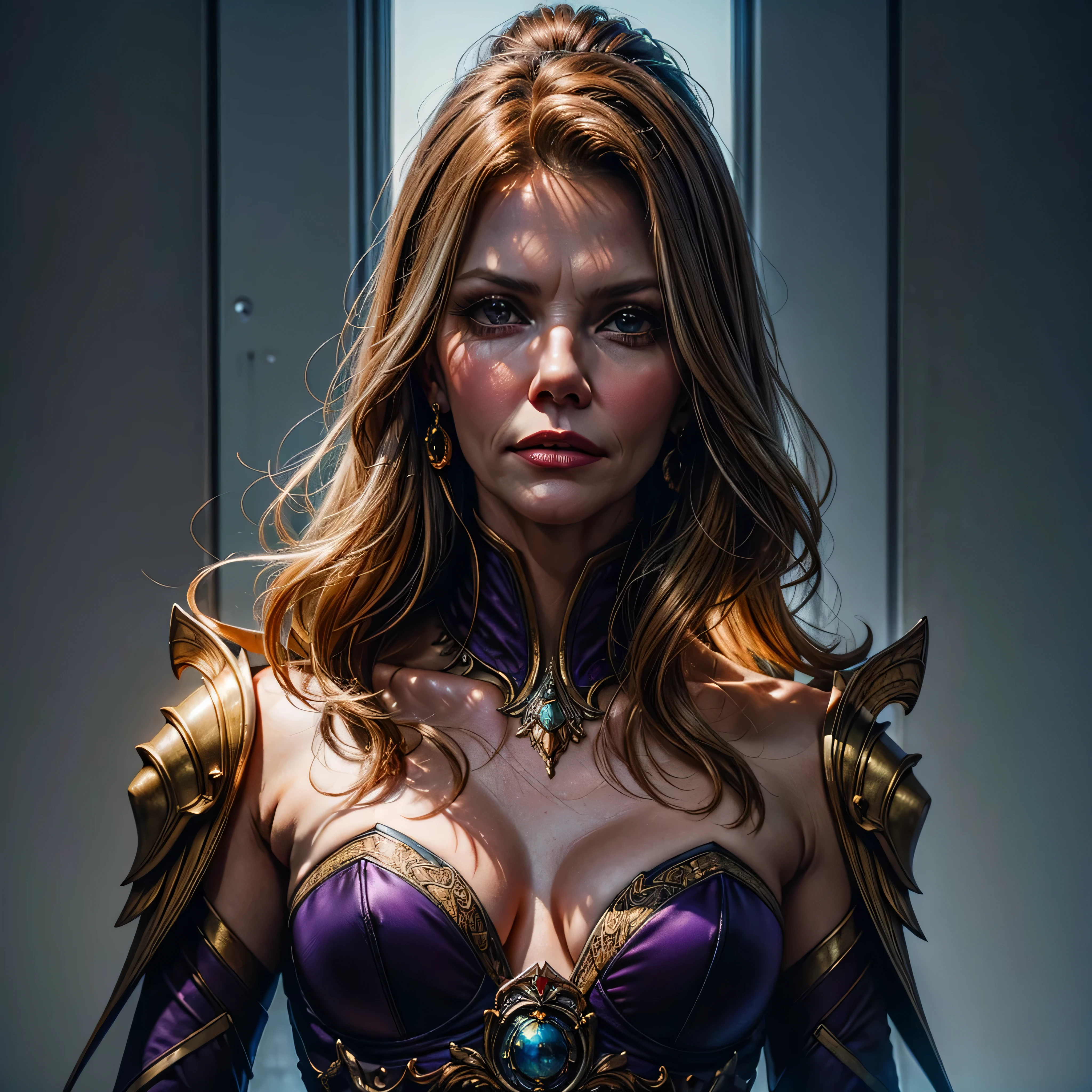 Epic Beautiful painting of Michelle Pfeiffer as perfect gorgeous female warrior, shapeless long fullbody, perfect features, (wearing extremely baroque armor Chainmail_Armor), abstract beauty, near perfection, pure form, dynamic pose, ethereal background, (deep dark shadows), (strong cinematic lighting), (back lighting), concept art by Greg Rutkowski and John William Waterhouse and Alphonse Mucha, stunning details, intricate details, hyper post-production, ultra High resolution, super high details, trending on ArtStation, ultra sharp focus, depth of field f/1.8, studio photos, (((looking at camera))). varies multi etc. --v 6 --s 1000 --c 20 --q 20 --chaos 100