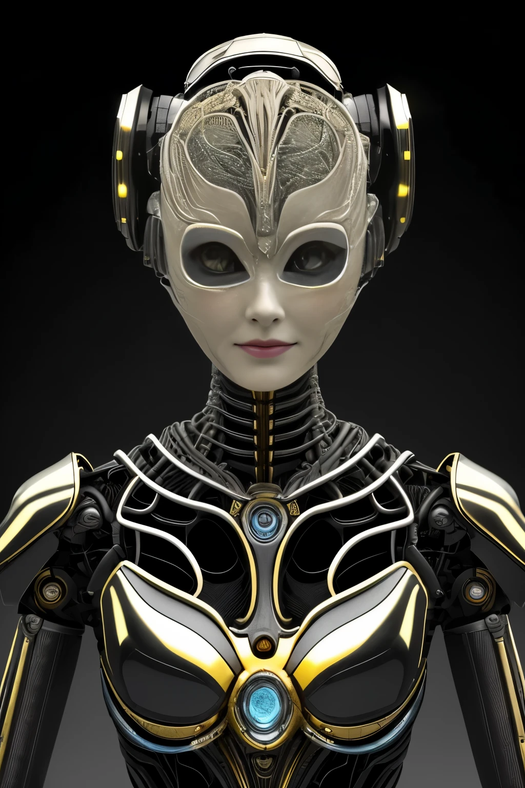 Portraid, Intricate 3d rendering of highly detailed beautiful ceramic female robot, ciborgue, robot parts, 150mm, beautiful studio soft light, Luz de aro, detalhes vibrantes, ciberpunk de luxo, RENDA, surreal, Anatomia , facial muscles, fios de cabo, microchips, elegance, fundo bonito, Octane rendering, Estilo HR Giger, 8k, melhor qualidade, obra de arte, illustration, Muito delicado e lindo, muito detalhado, realista, uniforme, ( fidelidade, fidelidade: 1.37), splendid, detalhe fino, obra de arte, melhor qualidade, arte oficial, Papel de parede realista Unity 8K muito detalhado, absurdo, Inacreditavelmente absurdoo, robot, capacete prateado, corpo todo, sentar e escrever