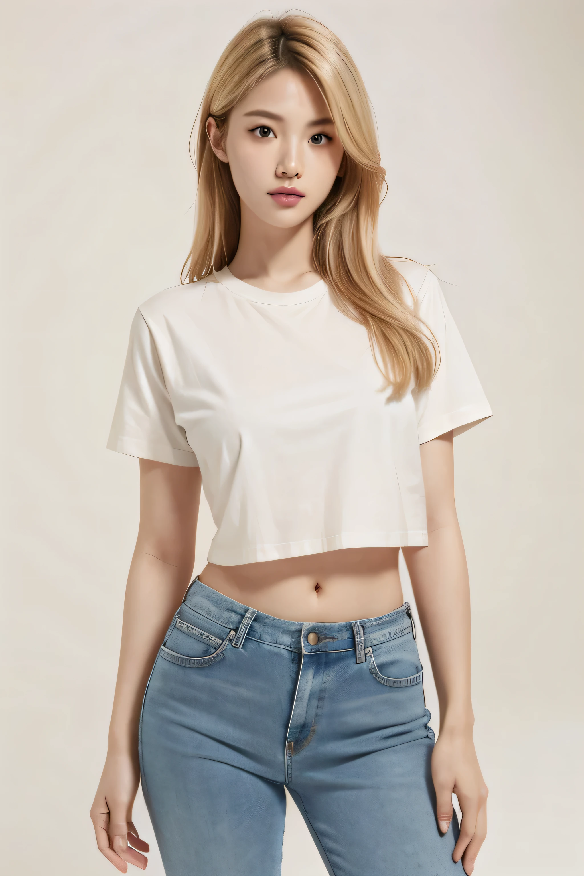 A young woman with white skin and freckles , He wears a translucent t-shirt and hot pants .