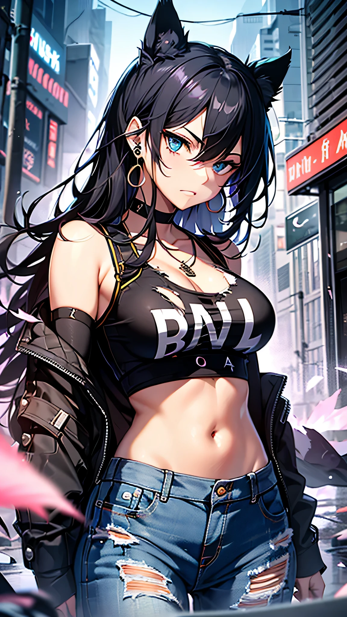 最high quality、best image quality、masterpiece、teenage girl((18-year-old、 By becoming、vest bust、medium bust,wide open breast tea、black eye, black hair、long hair、thin,highest valley、cute makeup、red sports bra、Black sports pants、White Necklace、Blackface Paint)),high quality、beautiful art、background((newyork)),debris flies、Depth of written boundary、movie、visual art、perfect art、8K,genuine