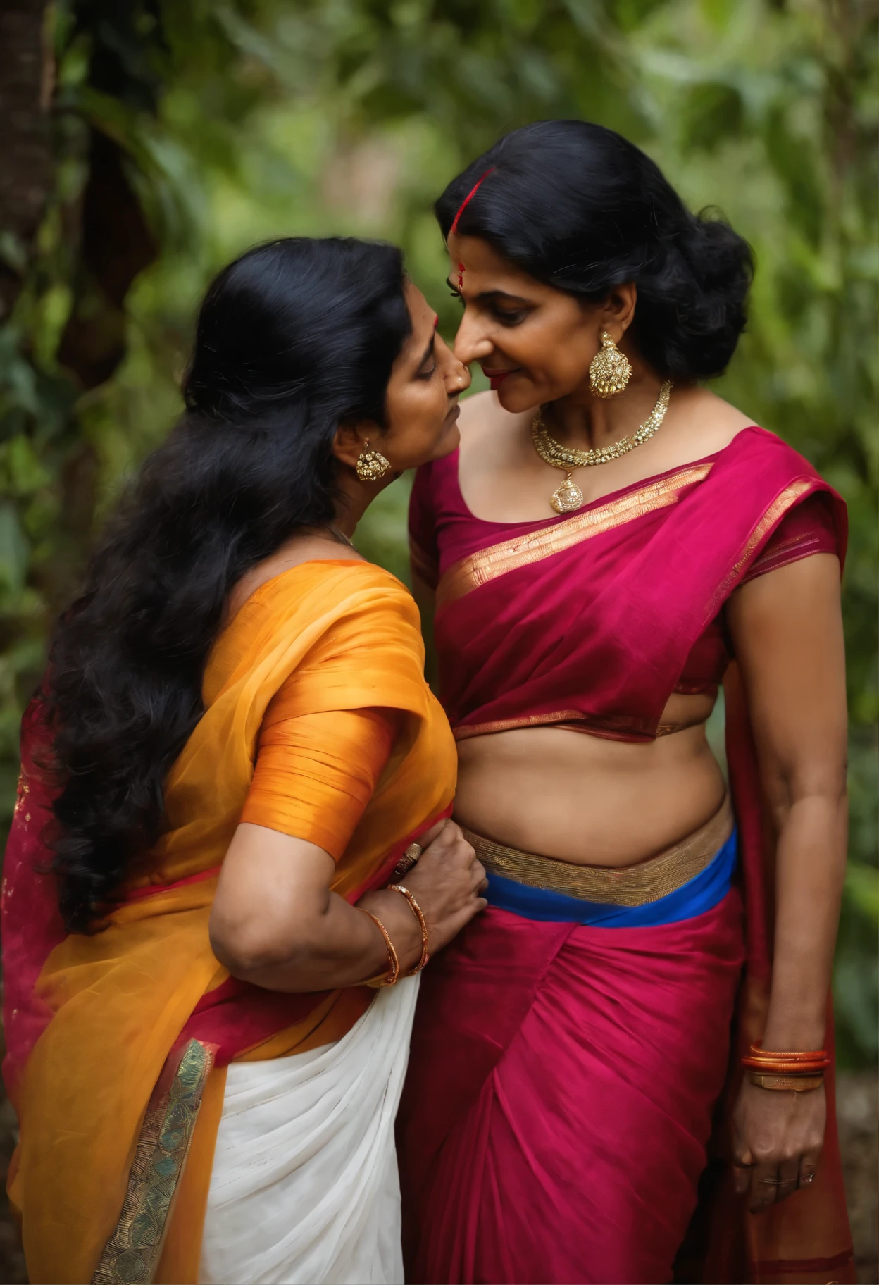 Two Women In Saris Are Smiling And Hugging Each Other SeaArt AI