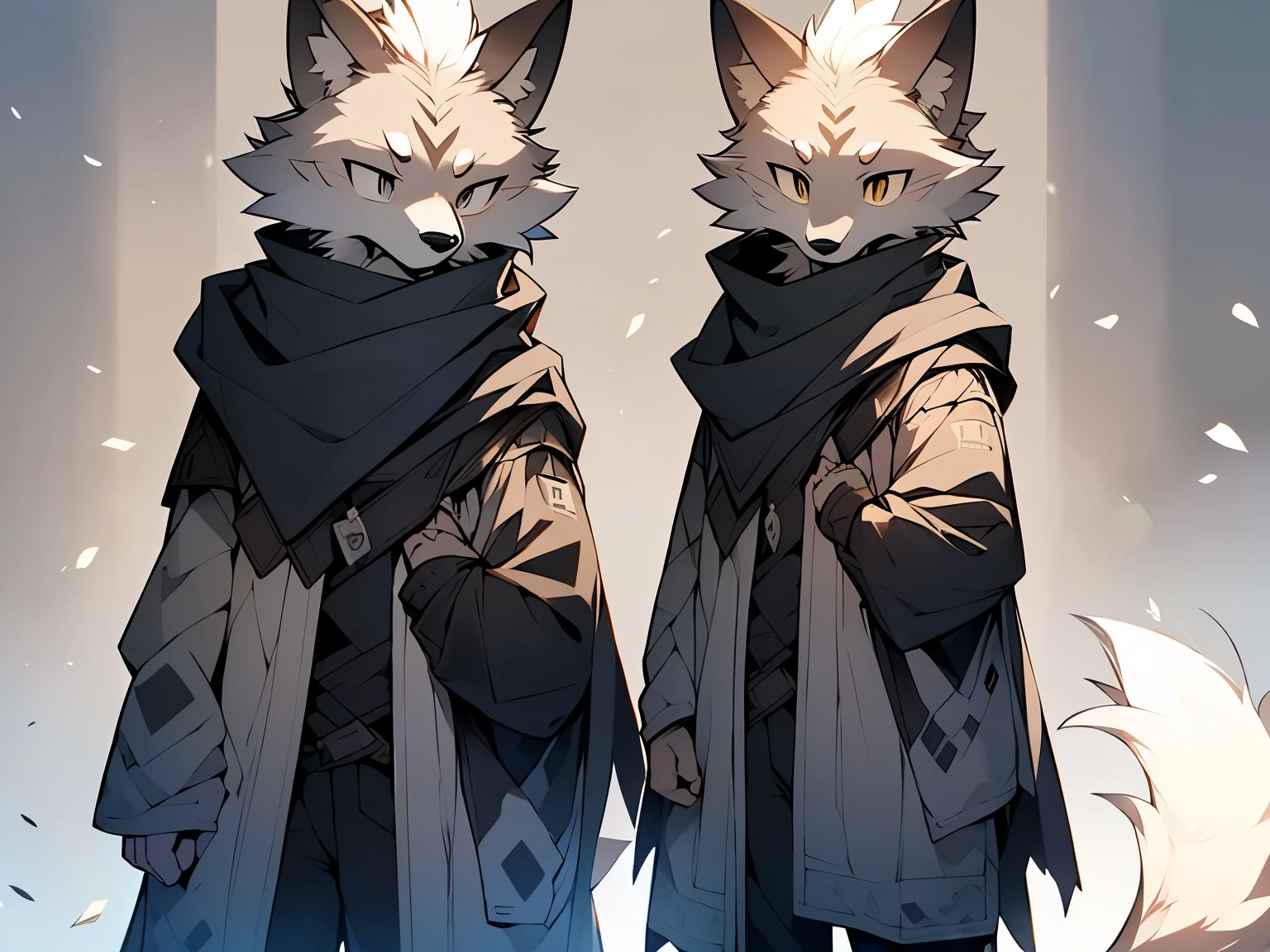 The expression is cold,Serious,bloodthirsty,tall,Wolf Clan,silver gray gradient,Ultimate light and shadow,((worn-out clothing)) ,((the only person)), ((detail),standing