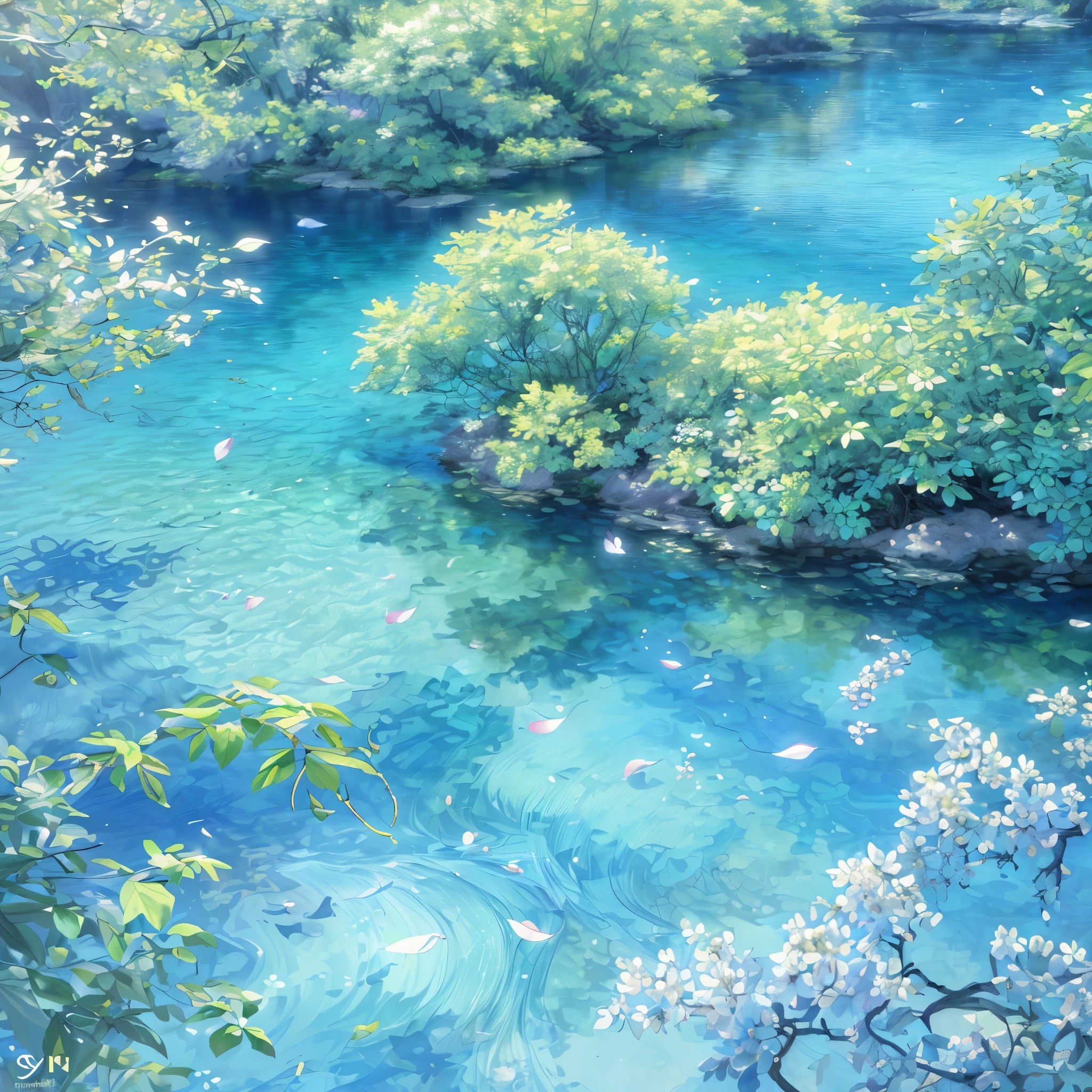 (best quality,4K,8k,highres,masterpiece:1.2), ultra-detailed, (realistic,photorealistic,photo-realistic:1.37), (CG:1.1), (best quality) serene, blue sea with delicately colored tree leaves and flower petals falling in the air, ray tracing, ultra-detailed, (best shadows), and (illustration).