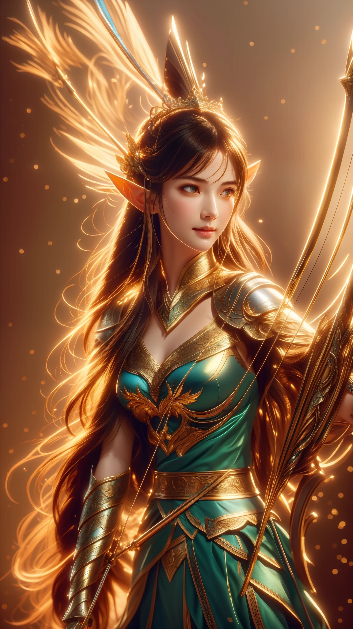 a close up of a woman holding a bow and arrow, alluring elf princess knight, beautiful character painting, extremely detailed artgerm, artgerm and ruan jia, fantasy art style, artgerm lau, artgerm. high detail, ruan jia and artgerm, ig model | artgerm, elven character with smirk