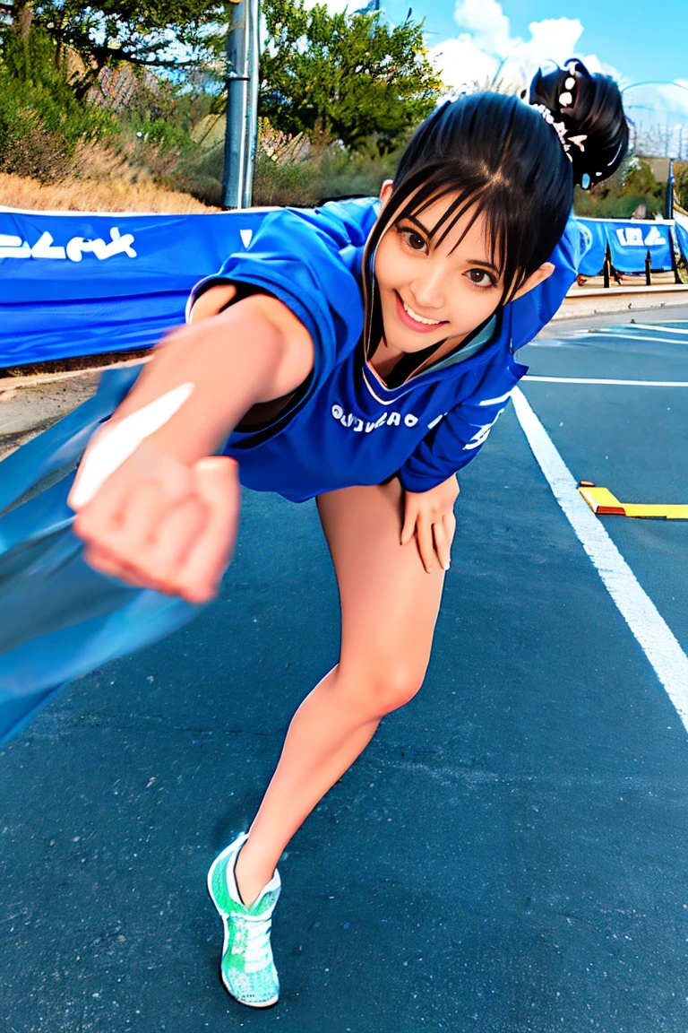 Japanese、girl、primary school student、Crouching start、shot from behind、Completely naked、stick your butt out high、anal、pussy、Track and field sprint start pose、