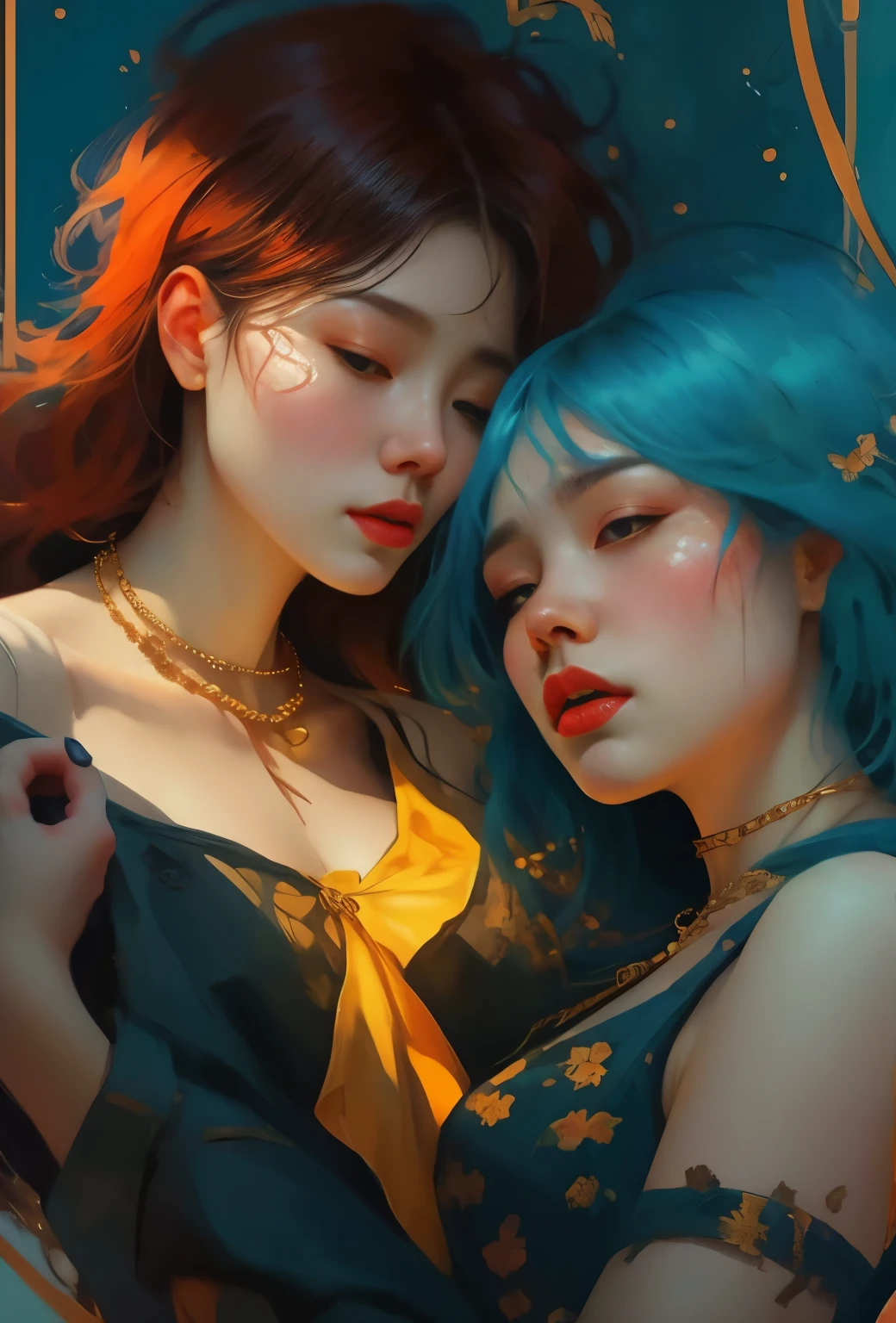 a painting of a woman with long hair and a gold necklace, inspired by Yanjun Cheng, exquisite digital illustration, stunning digital illustration, beautiful digital illustration, artwork in the style of guweiz, moebius + loish + wlop, inspired by Russell Dongjun Lu, in the art style of bowater, a beautiful artwork illustration, by Russell Dongjun Lu
