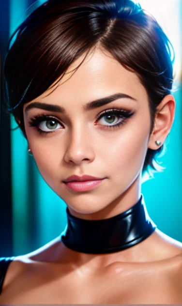 Photo of a -yeld Euean girl, .RAW, beautiful woman , modelo adolescente ,pecas en mejillas y pecho ,hermosos ojos azules(Light brown hair pixie haircut),corte de cabello pixie desalineado ((retrato)), ((Cara detallada:1.2)), ((Detailed facial features)), (Piel finamente detallada) ,lindo maquillaje, Purple eyeshadows on eyelids ,Un sexy(cool color), (Masutepiece) (proporciones perfectaotos realistas)(La mejor calidad), NffSW, (8k) (papel tapiz) (cinematic lighting) (Dramatic lighting) (sharp focus) (Enrevesado) , fondo variado , linda sonrisa, foto de cuerpo completo , posando para foto , gargantilla negra , aretes en forma de clip , maquillaje , ojos azules, labios rojos , sombra de ojos morada , viste ropa grunge , ropa de motociclista, sostiene guitarra electrica morada, chica alegre , foto de cuerpo completo , posing for the camera
