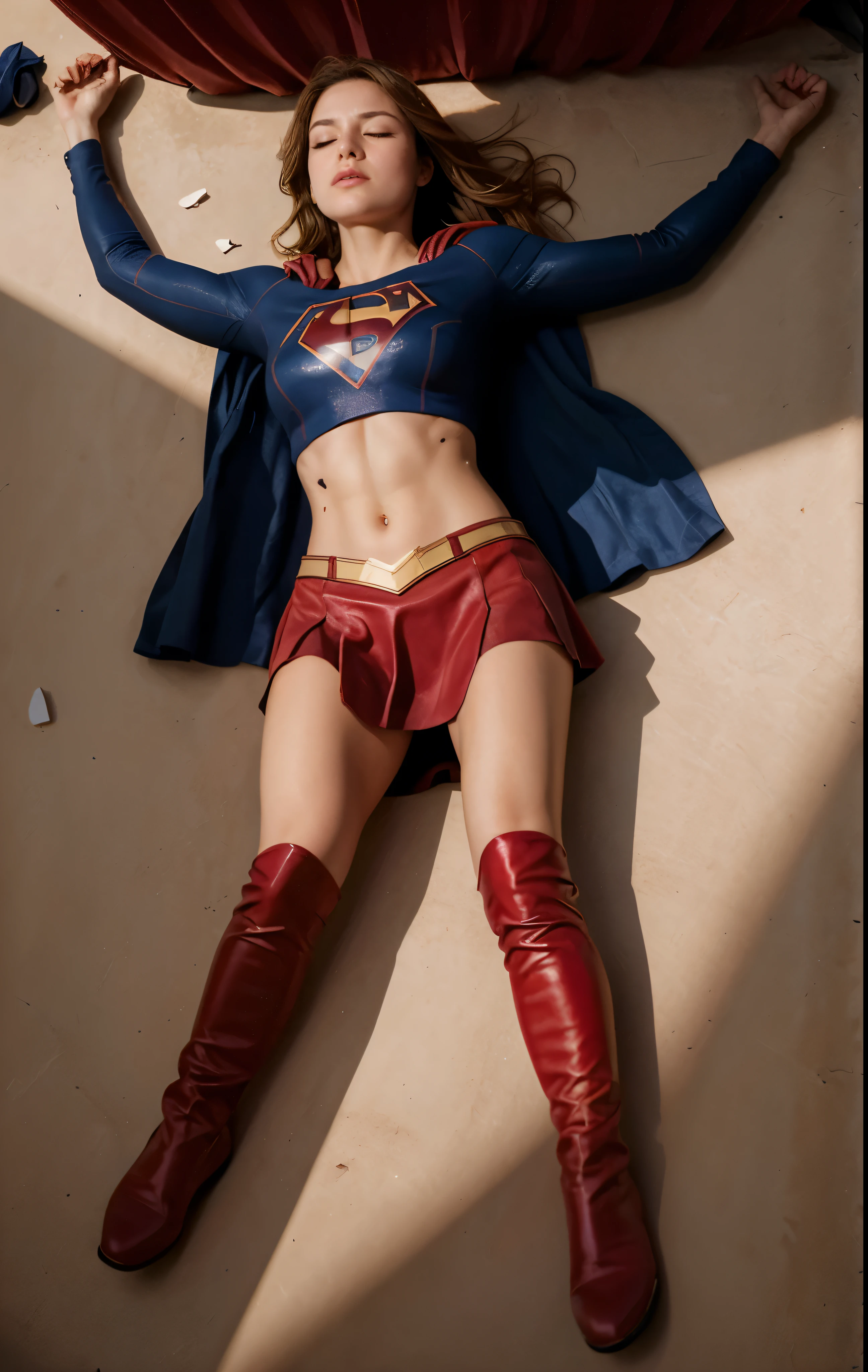 Face of Mellissa Benoist, Beautiful face, hyper detailed face, eyes close, ((small face)), painful,