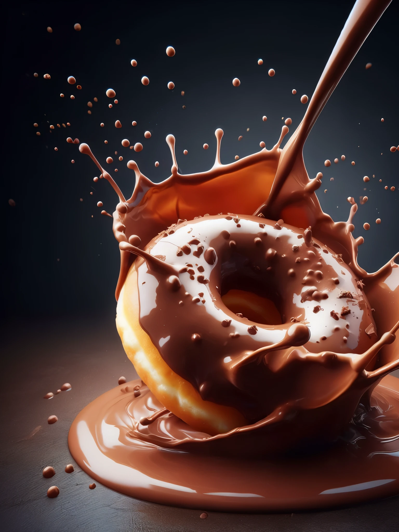 chocolate Donut with a spoon in it being dropped into a puddle of chocolate, blender Donut, blender Donut tutorial, sufocado em chocolate derretido, Donut, some calda de chocolate, imagem de comida super realista, arte do chocolate, Cinema 4 d arte, eating a Donut, Direction: Franz Hegi, chocolate, calda de chocolate, cobertura de chocolate, Cinema4D rendering, cinema 4 d render