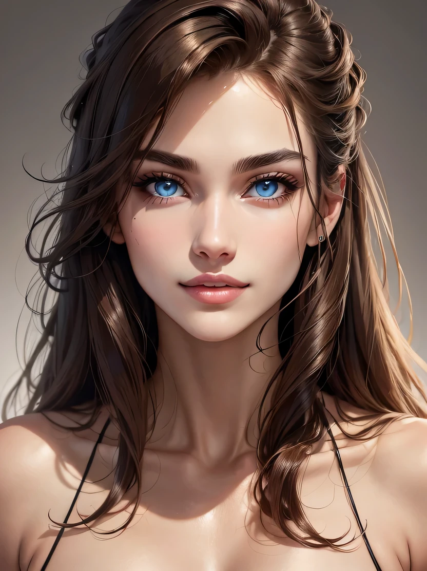 Fashion model 25 years old, [close]]]], [[chest]]]], [head]]]], [shoulder]]]], perfect eyes, perfect iris, perfect lips, perfect teeth, perfect skin, soft front light, shine, HDR, (calm colors: 1.2)