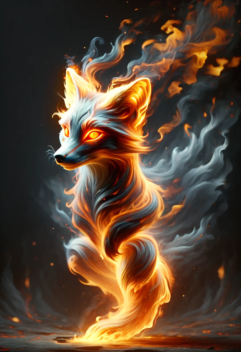 (Optical Illusion:1.4), a fox made of fire, concept art, (best quality, masterpiece, Representative work, official art, Professional, 8k)