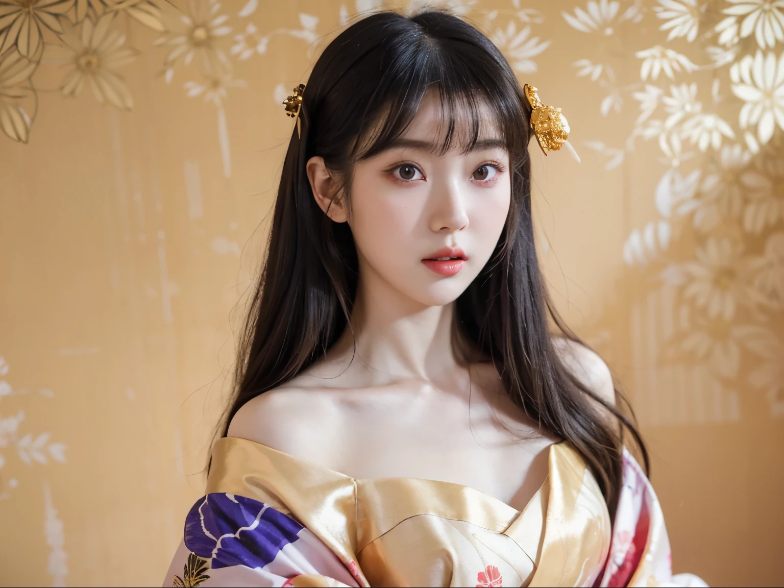 (extra detailed body、extra detailed face、best qualtiy:1.2)、femele、looking at the viewers、(japanes、Courtesan 16 years old)、(Confusion in Yoshiwara in the background:1.4)