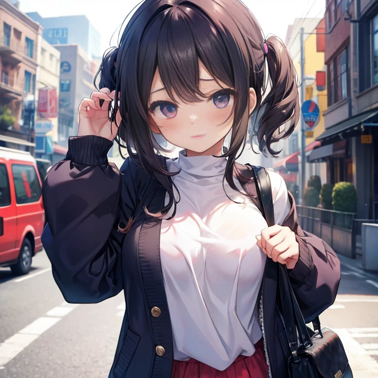 (best quality:1.2), (highest quality:1.2), (perfection:1.1), (flawless:1.1), urban street, 1girl, (loli1.2), short height, fashionable outfit, modern clothes, twin tails hair, small breasts, (best quality eyes:1.1), highly detailed, 8k, best quality resolution, (most beautiful upscale:1.1)